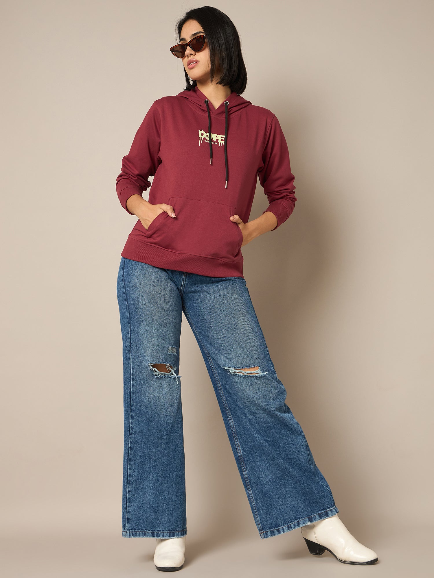Women Maroon Printed Hoodie - Reprise
