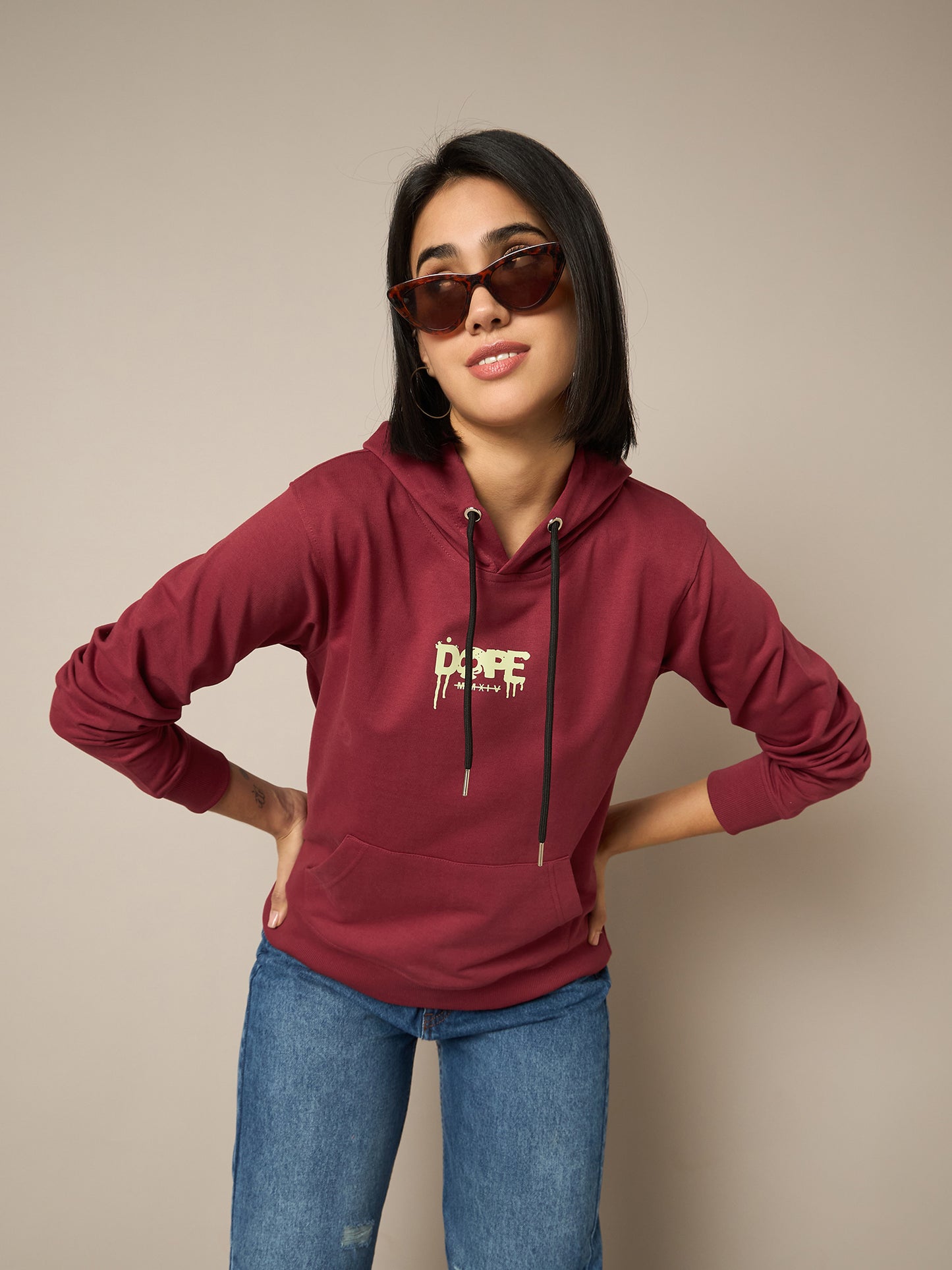 Women Maroon Printed Hoodie - Reprise
