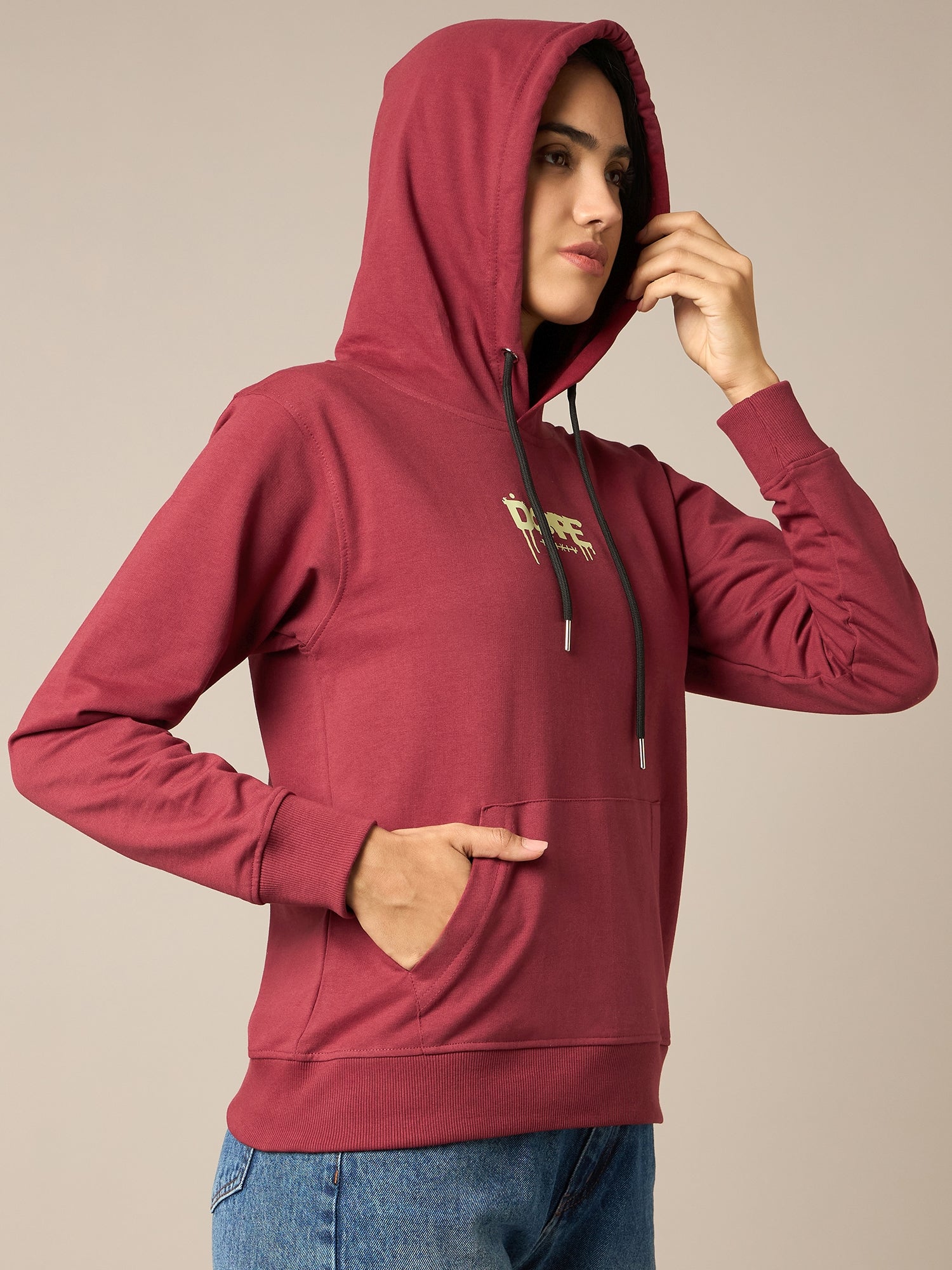 Women Maroon Printed Hoodie - Reprise