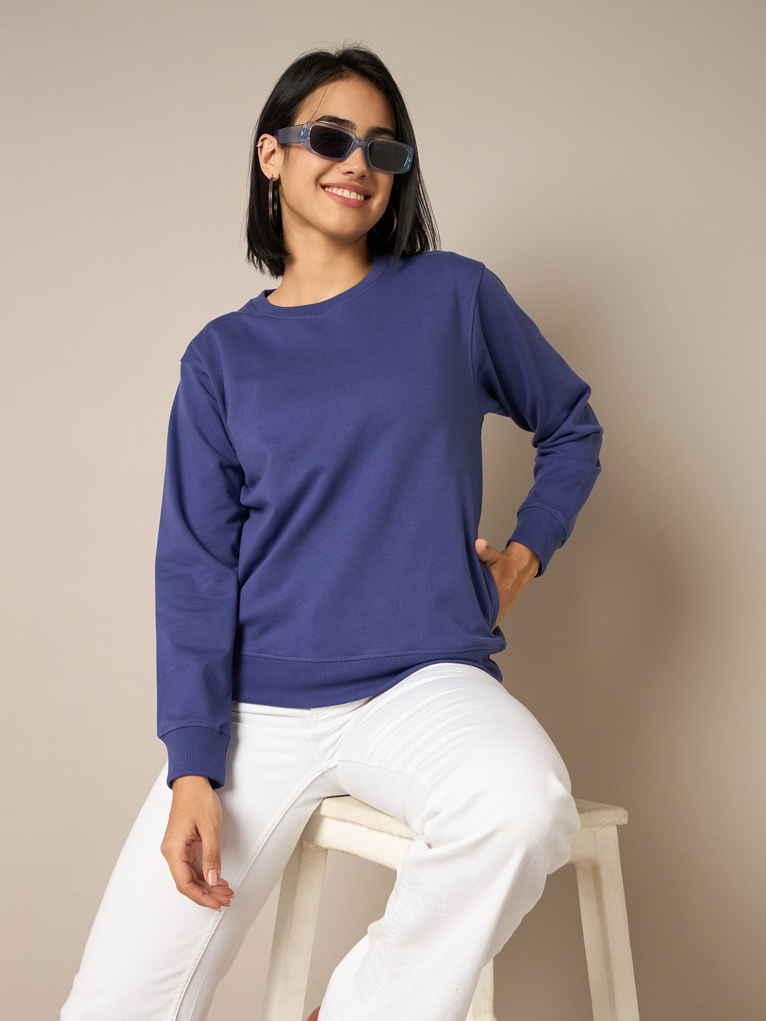 Women Blue Round Neck Sweatshirt - Reprise