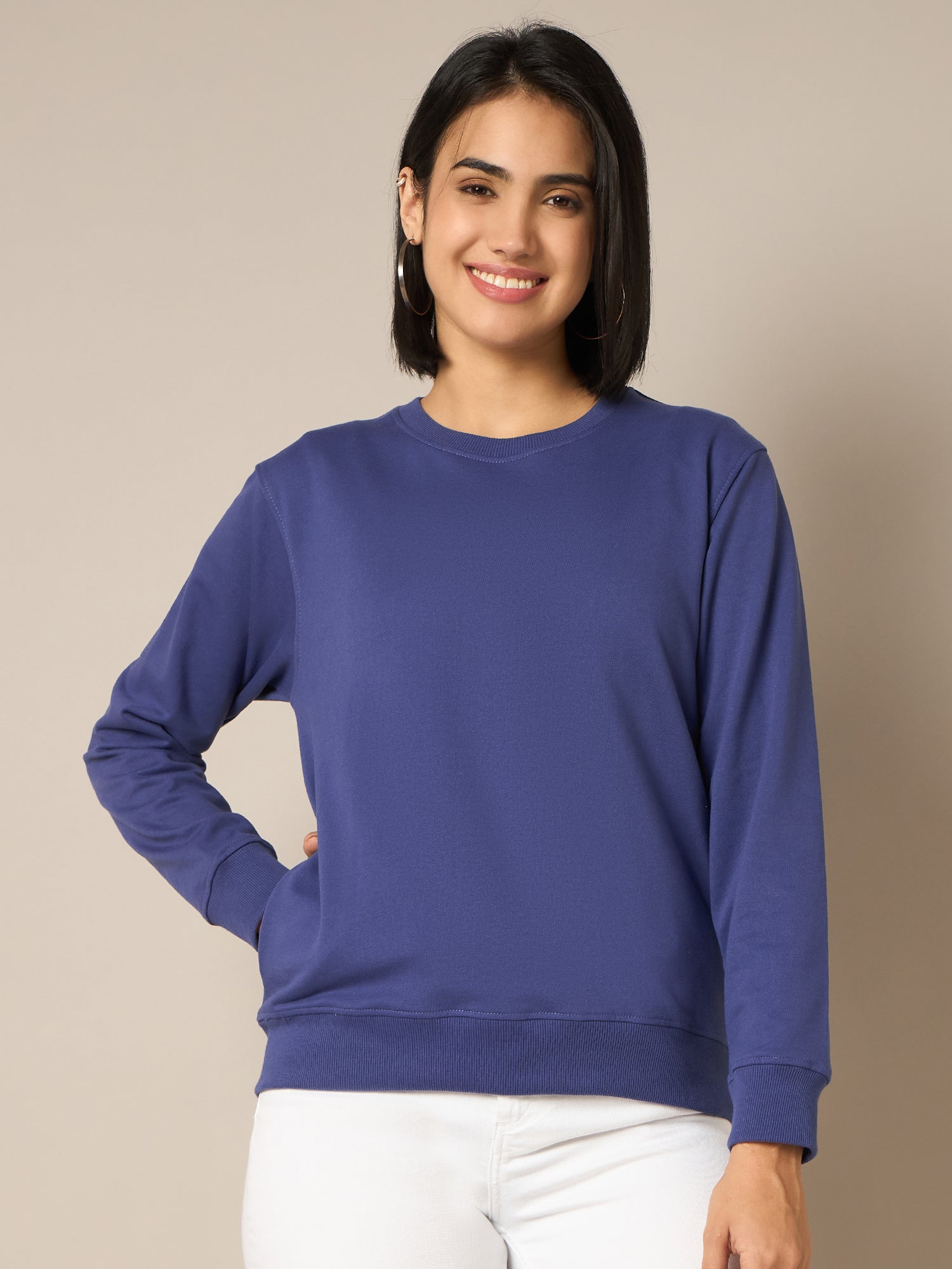 Women Blue Round Neck Sweatshirt - Reprise