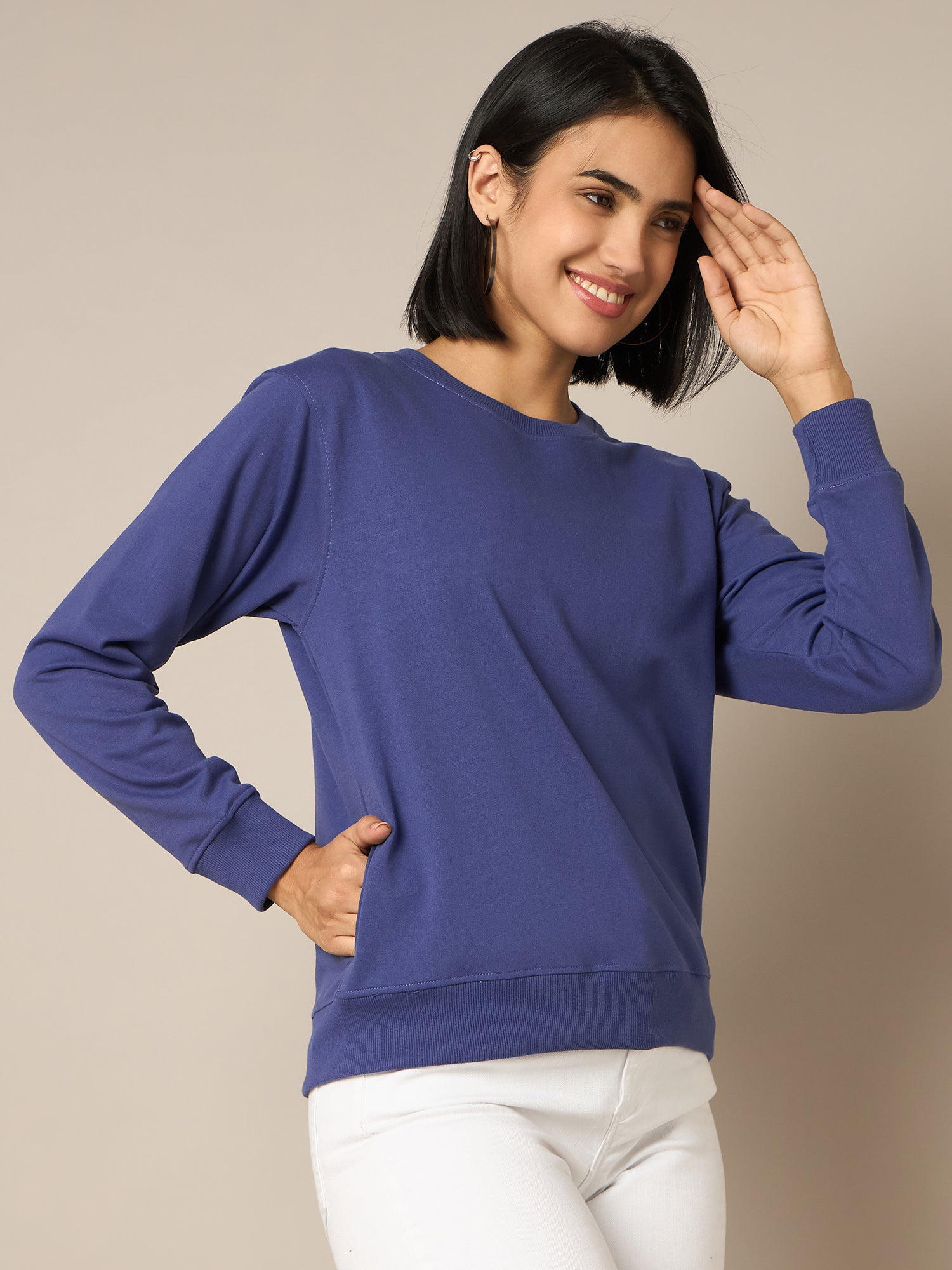 Women Blue Round Neck Sweatshirt - Reprise