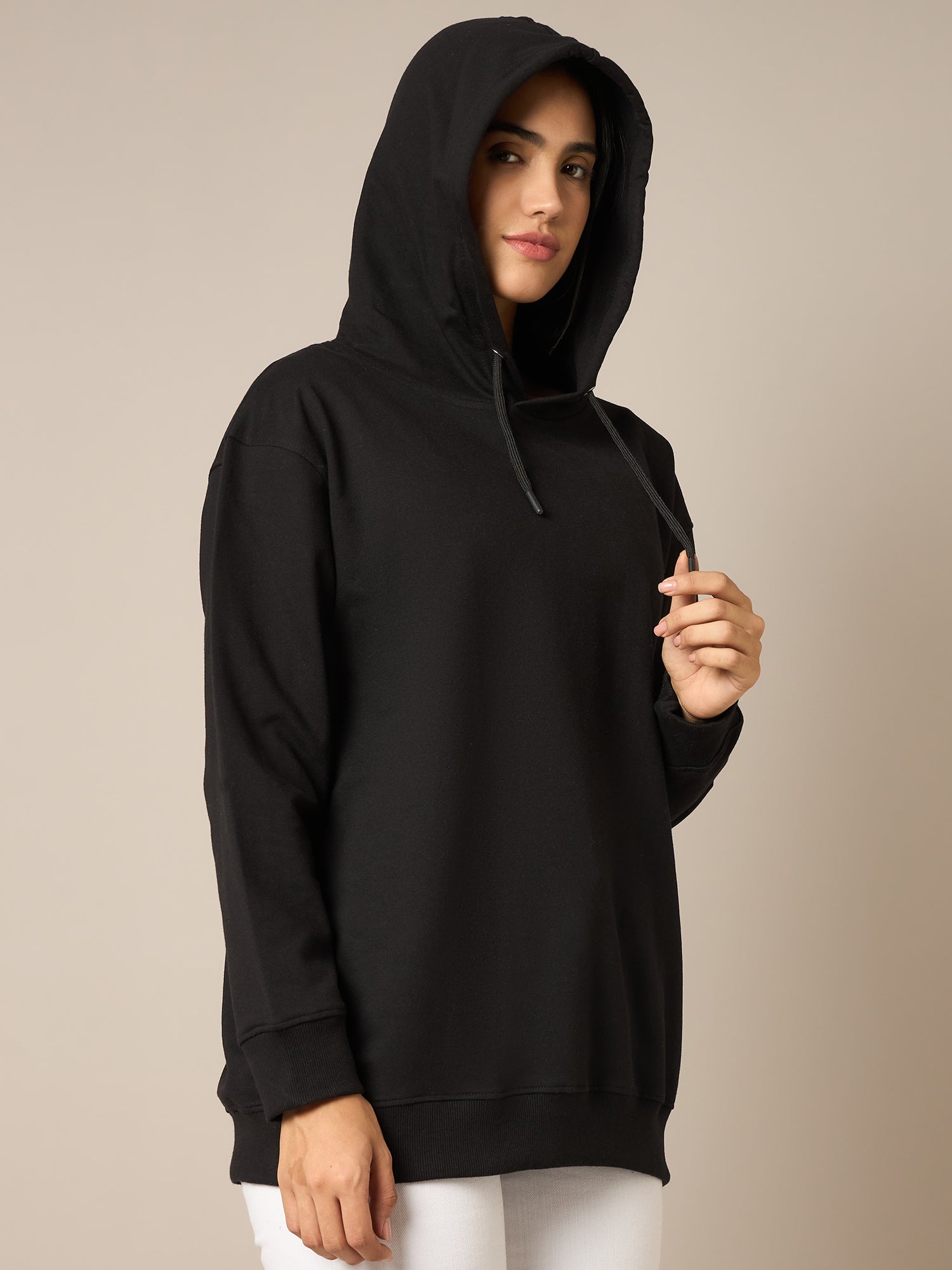 Women Black Solid Hoodie - Reprise