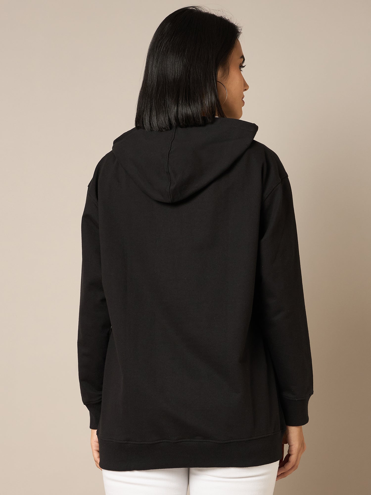 Women Black Solid Hoodie - Reprise