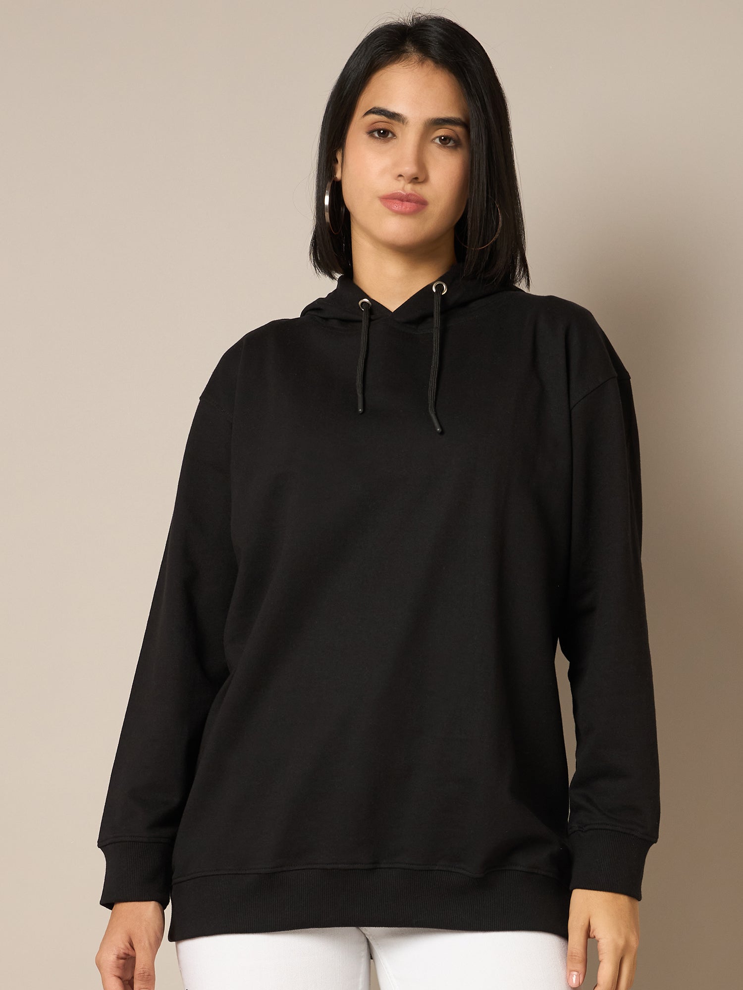 Women Black Solid Hoodie - Reprise