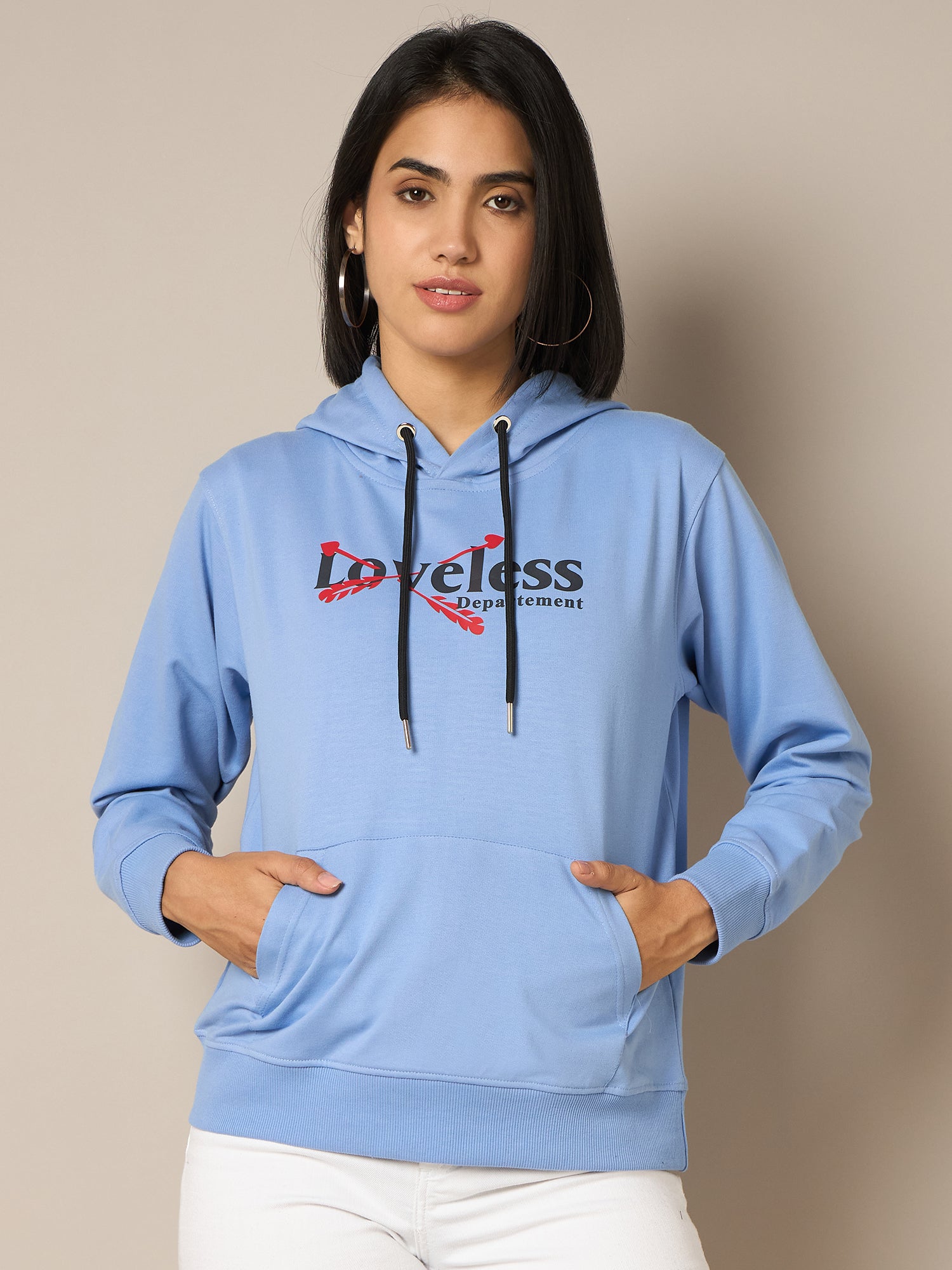 Women Blue Printed Hoodie - Reprise