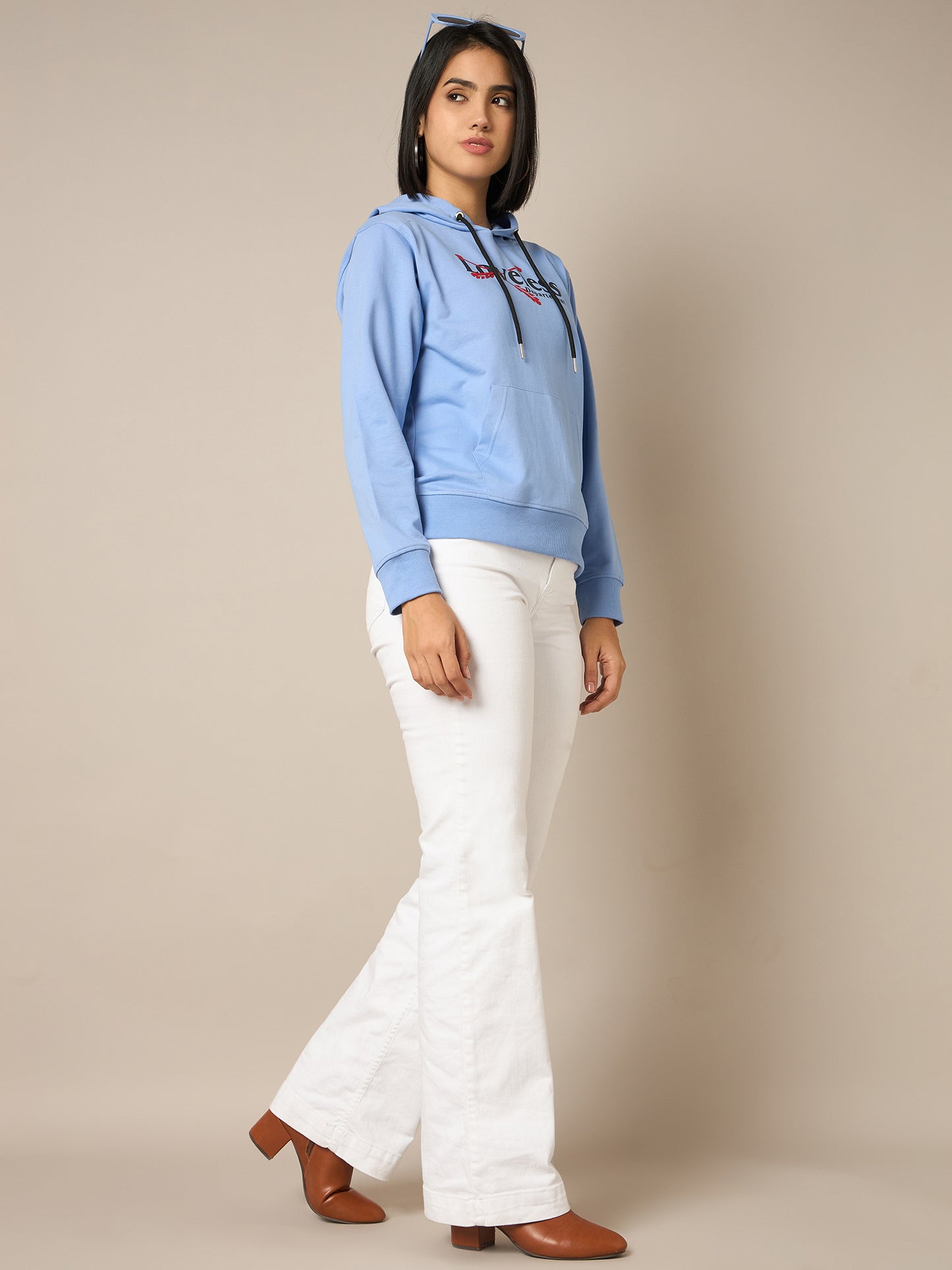 Women Blue Printed Hoodie - Reprise