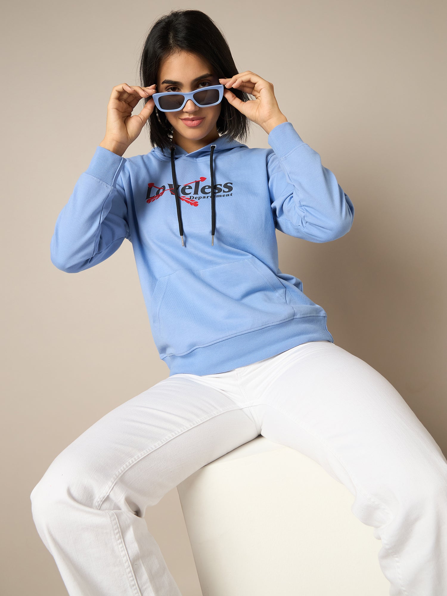 Women Blue Printed Hoodie - Reprise