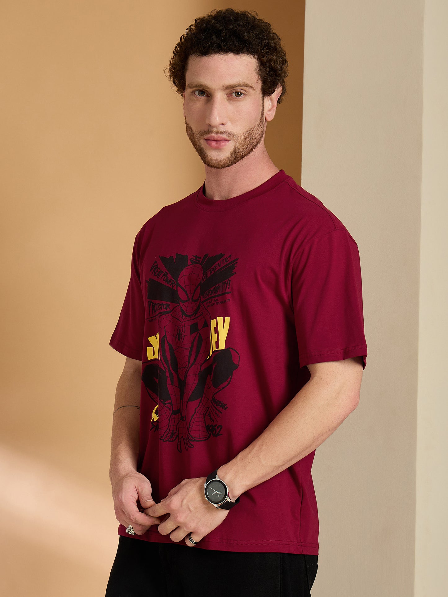 Reprise x Spiderman Maroon  Printed Round Neck Tshirt