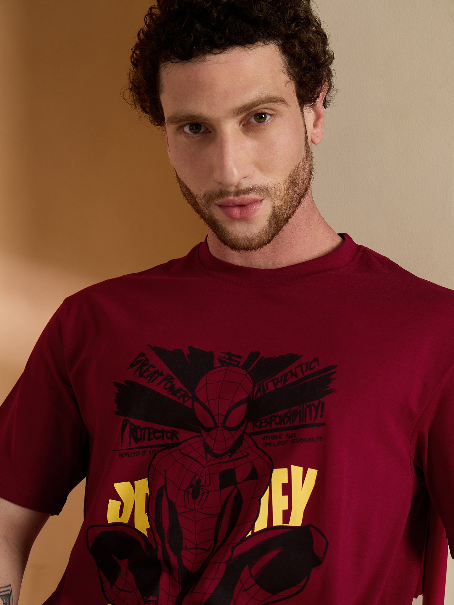 Reprise x Spiderman Maroon  Printed Round Neck Tshirt