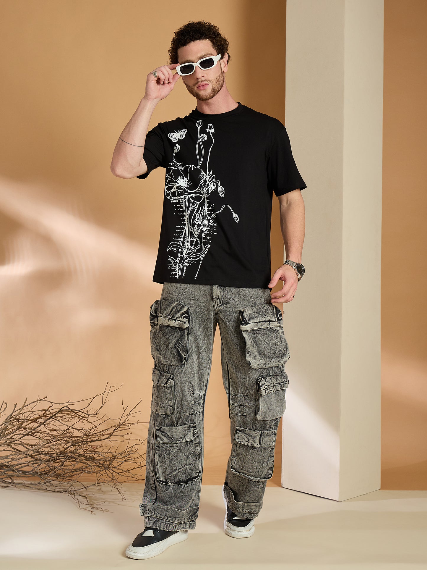 Black Printed Round Neck Tee