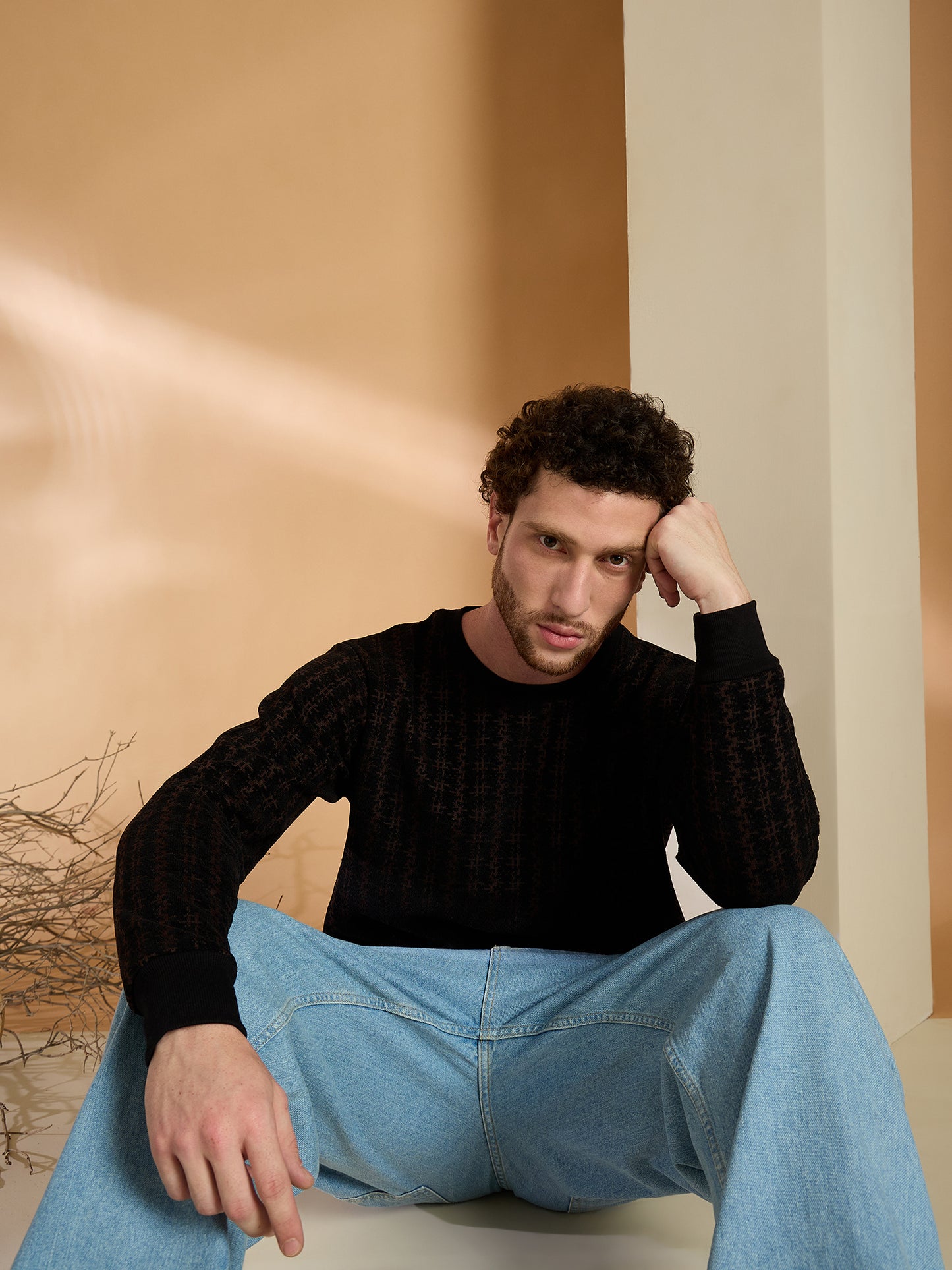 Textured Pullover Full Sleeves Round Neck Sweatshirt