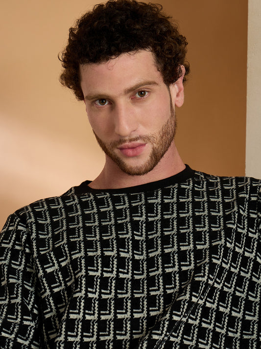 Textured Pullover Full Sleeves Round Neck Sweatshirt