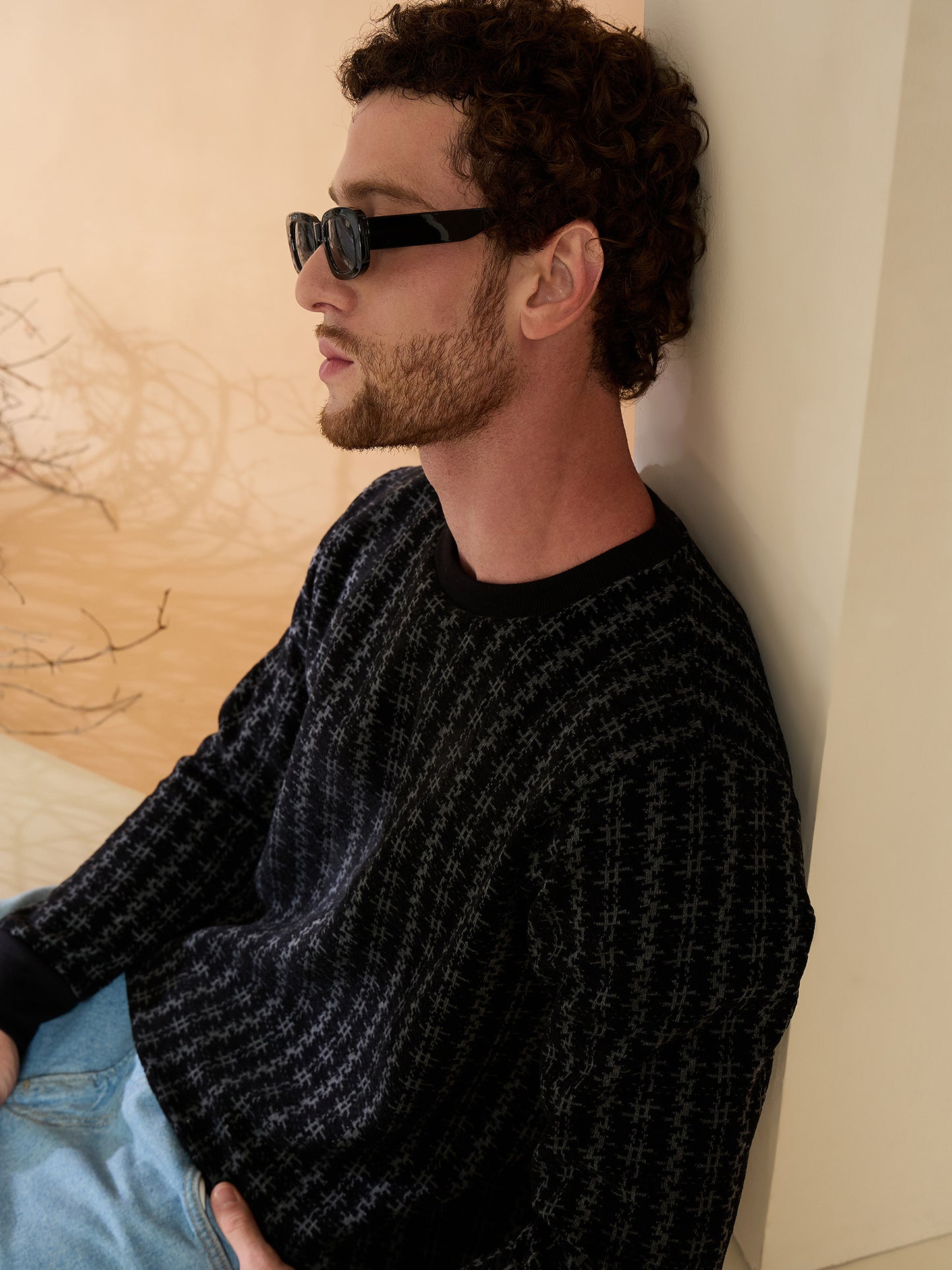 Textured Pullover Full Sleeves Round Neck Sweatshirt