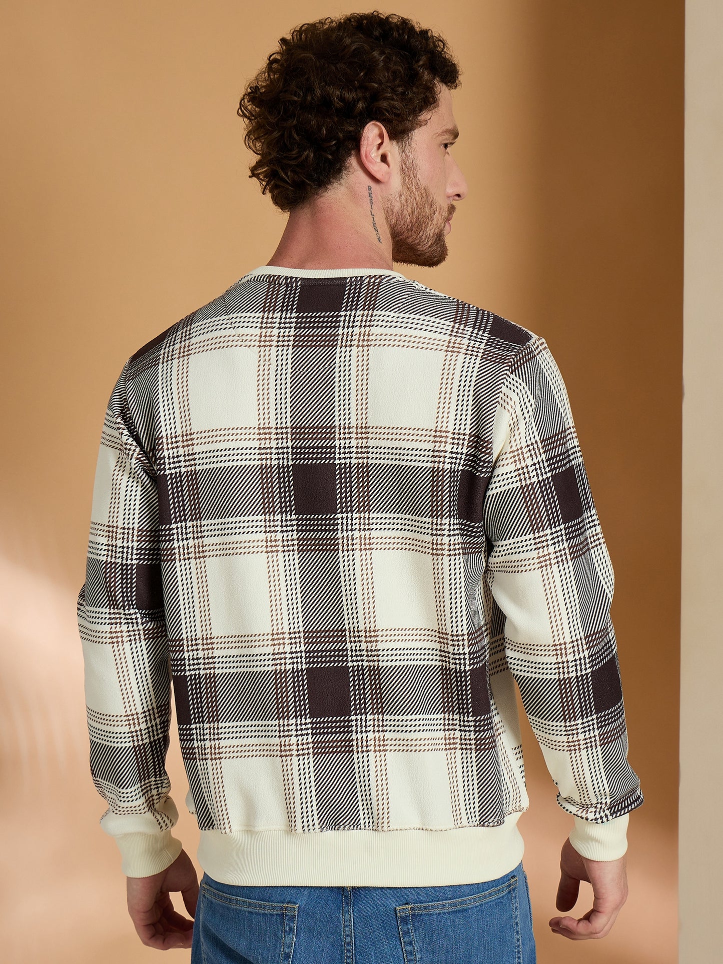 Brown Checked Full Sleeves Sweatshirt
