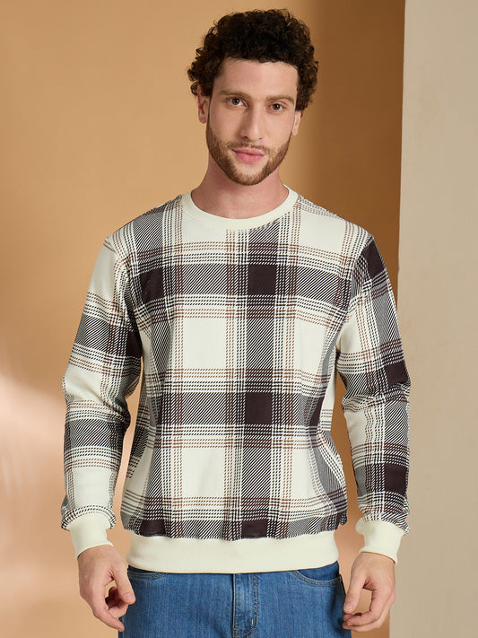 Brown Checked Full Sleeves Sweatshirt