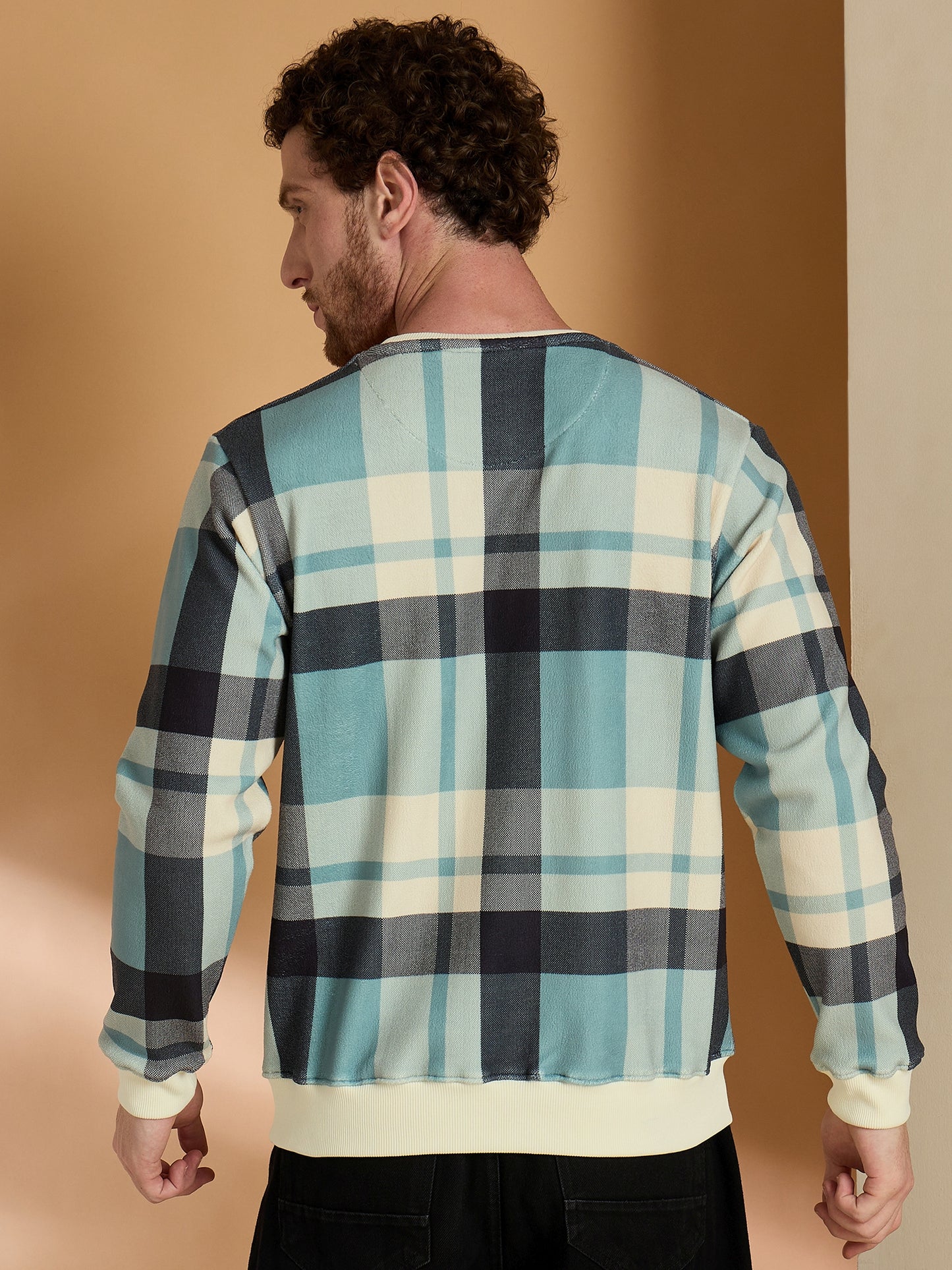 Blue & Green Checked Round Neck Sweatshirts