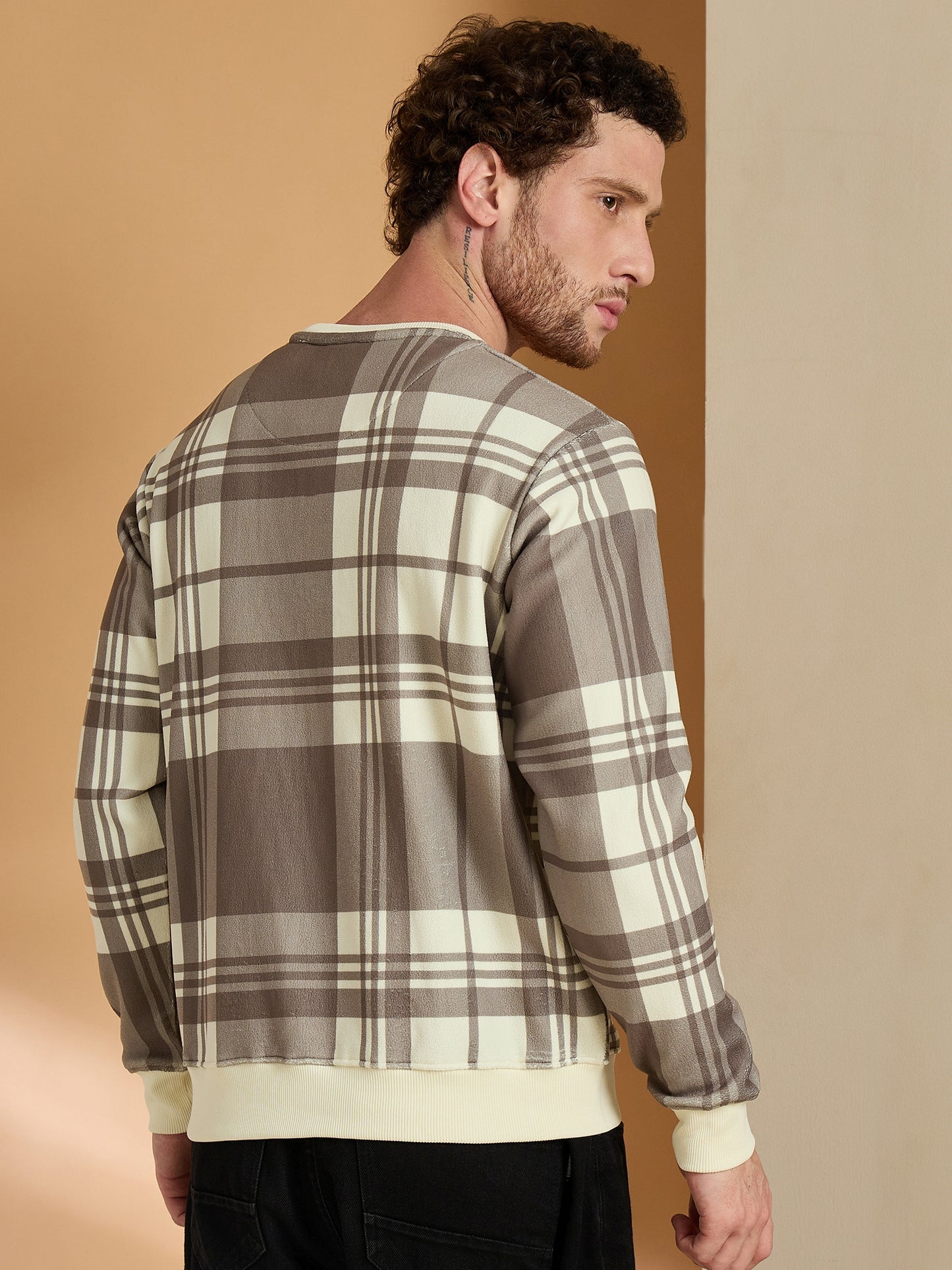 Off White Brown Checked Sweatshirt