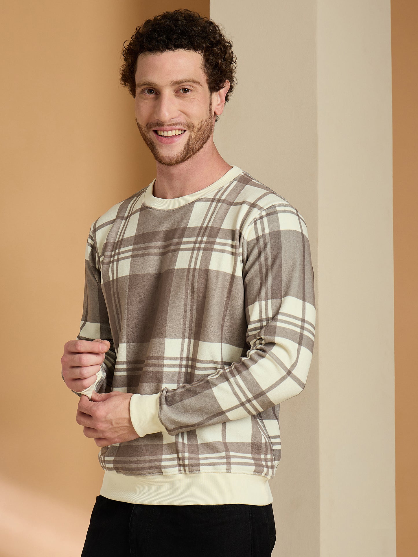 Off White Brown Checked Sweatshirt