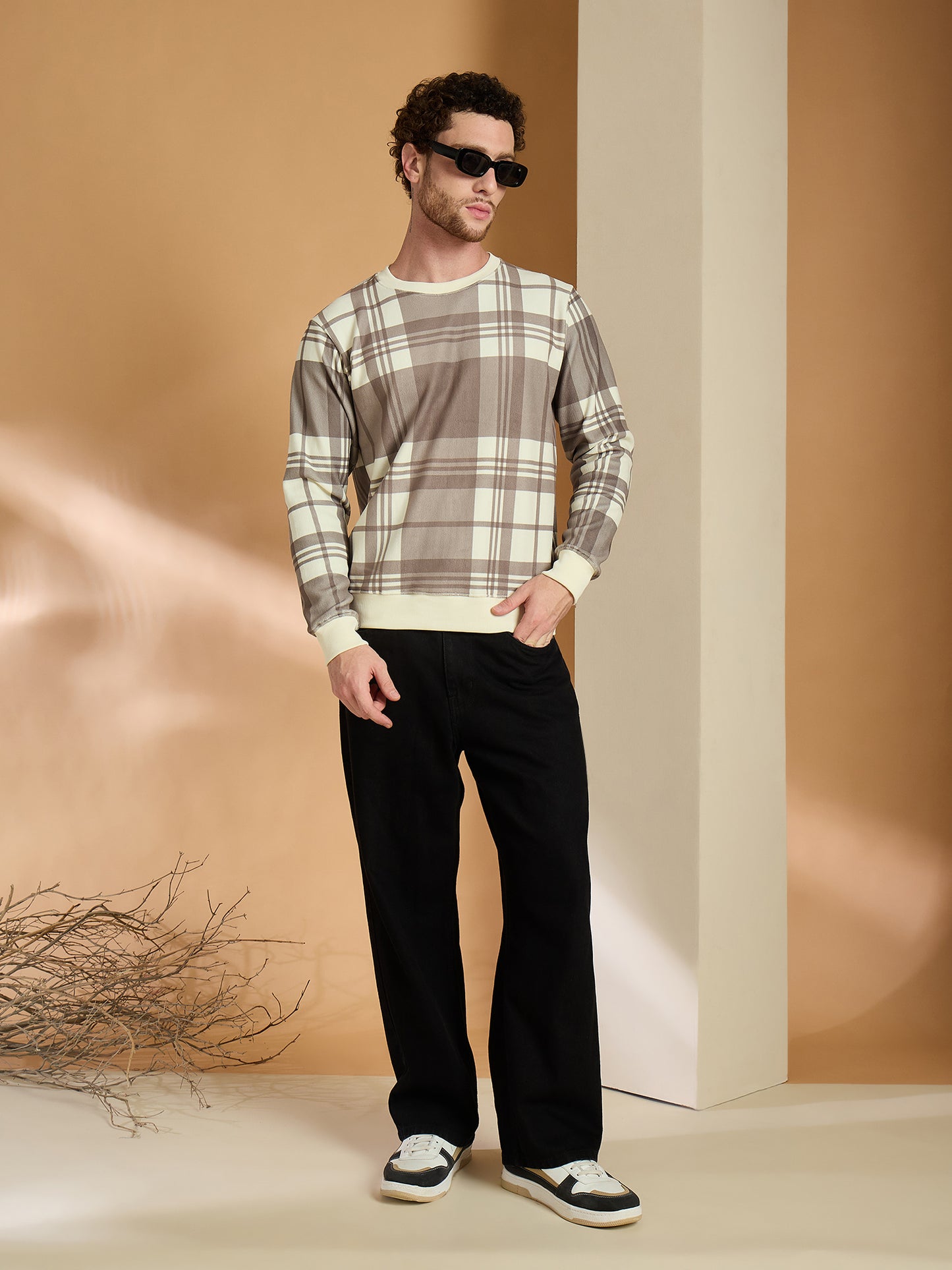 Off White Brown Checked Sweatshirt