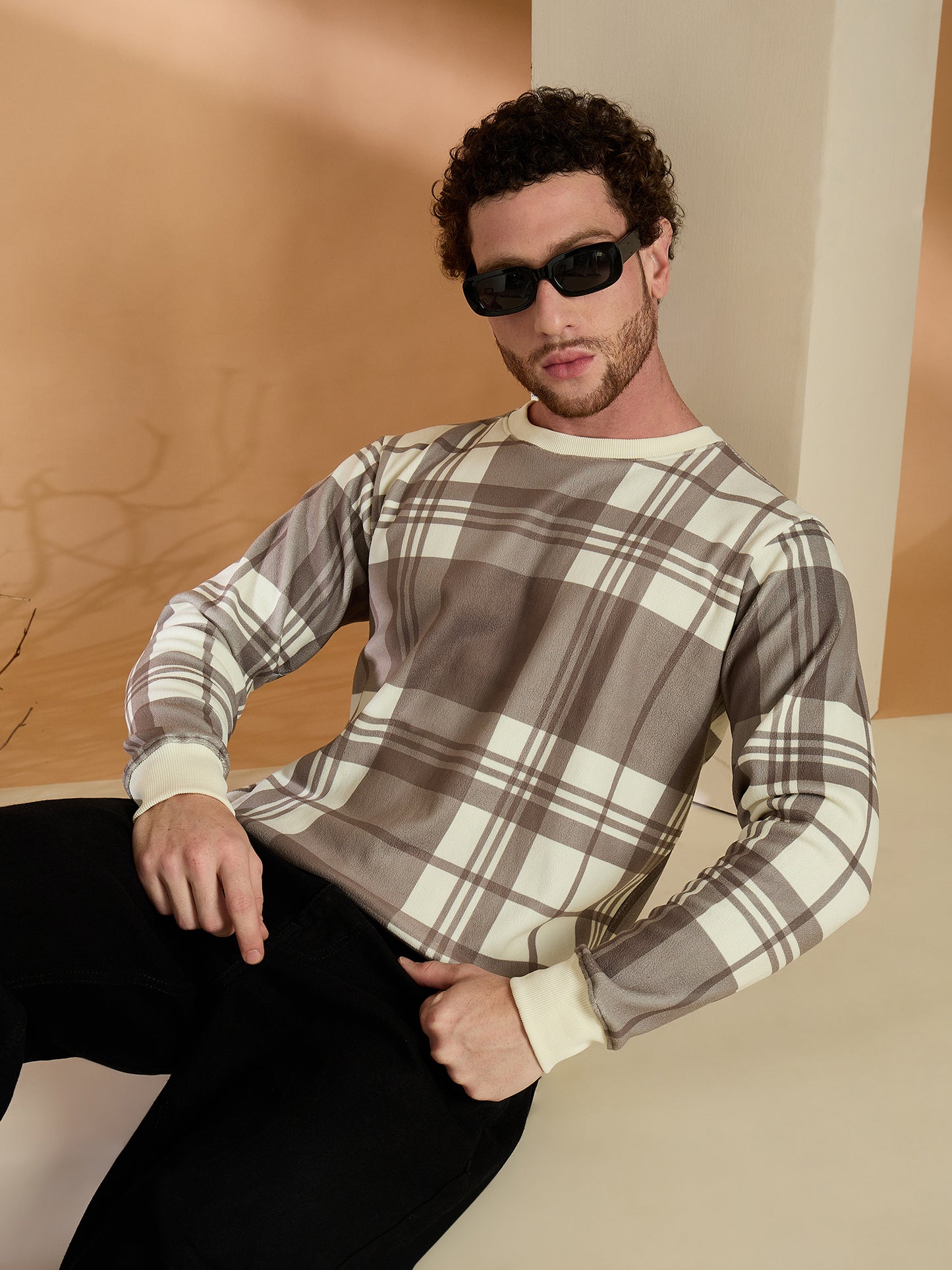 Off White Brown Checked Sweatshirt