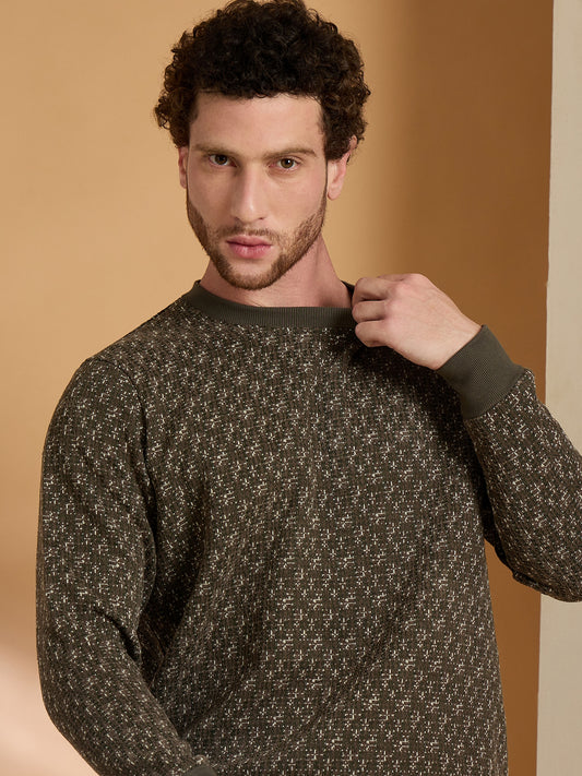 Textured Pullover Full Sleeves Round Neck Sweatshirt