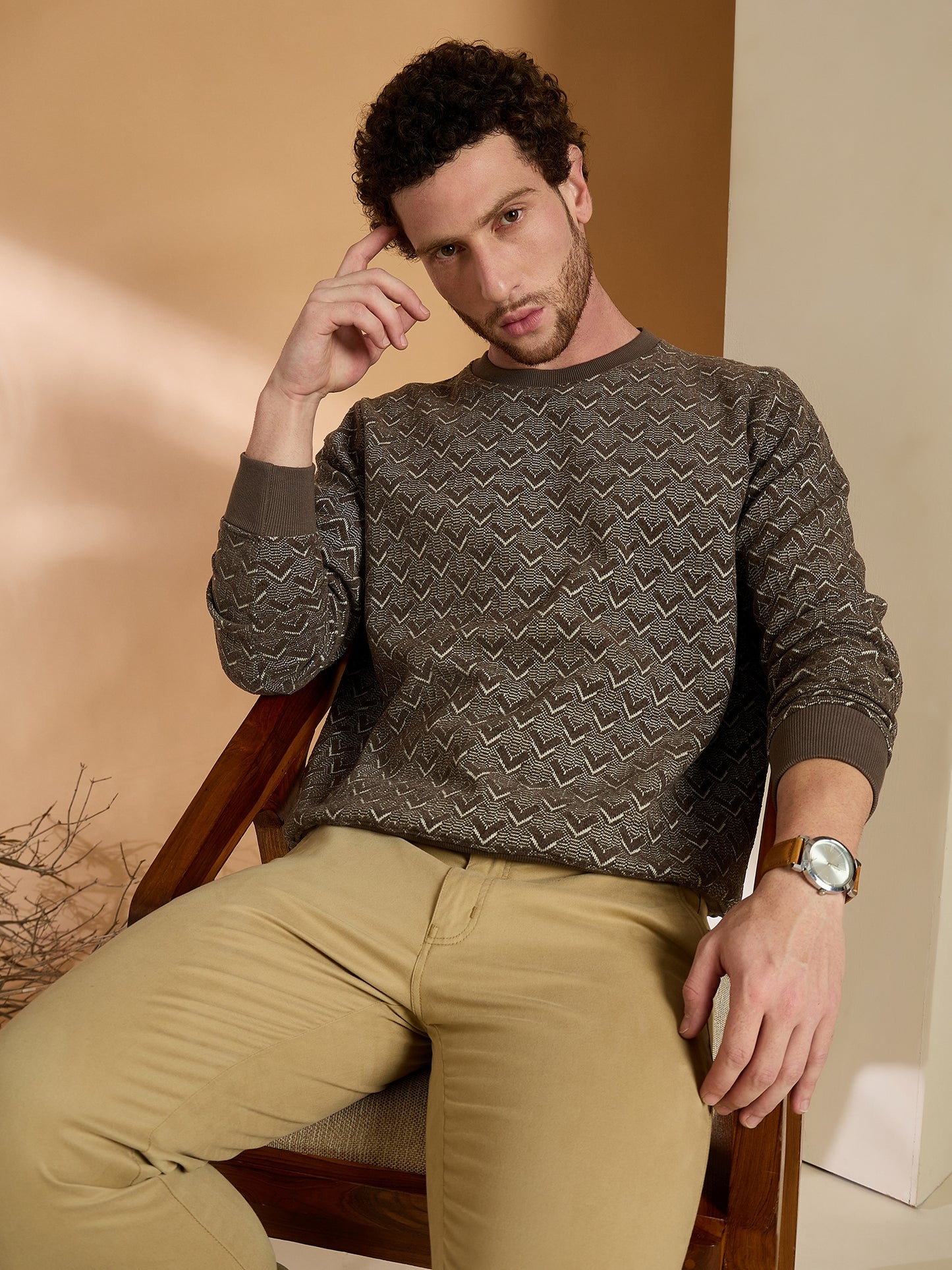 Textured Pullover Full Sleeves Round Neck Sweatshirt