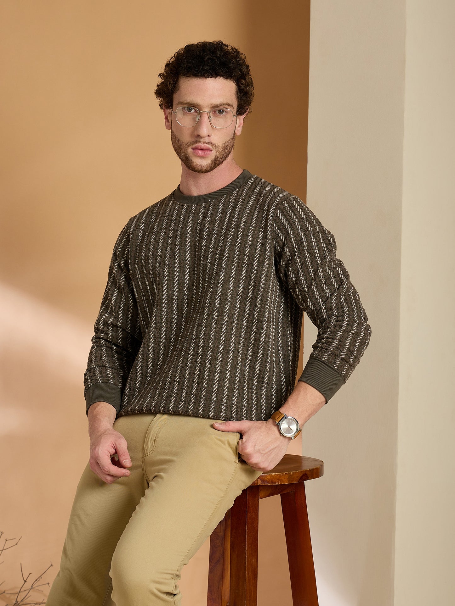 Textured Pullover Full Sleeves Round Neck Sweatshirt