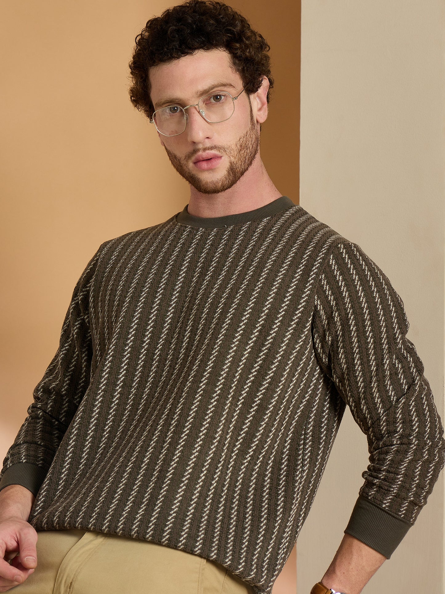 Textured Pullover Full Sleeves Round Neck Sweatshirt