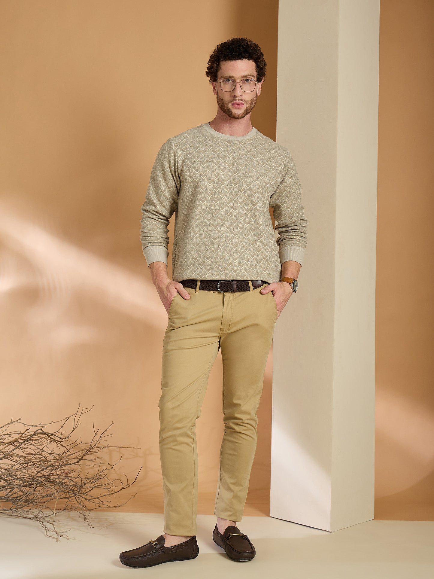 Textured Pullover Full Sleeves Round Neck Sweatshirt