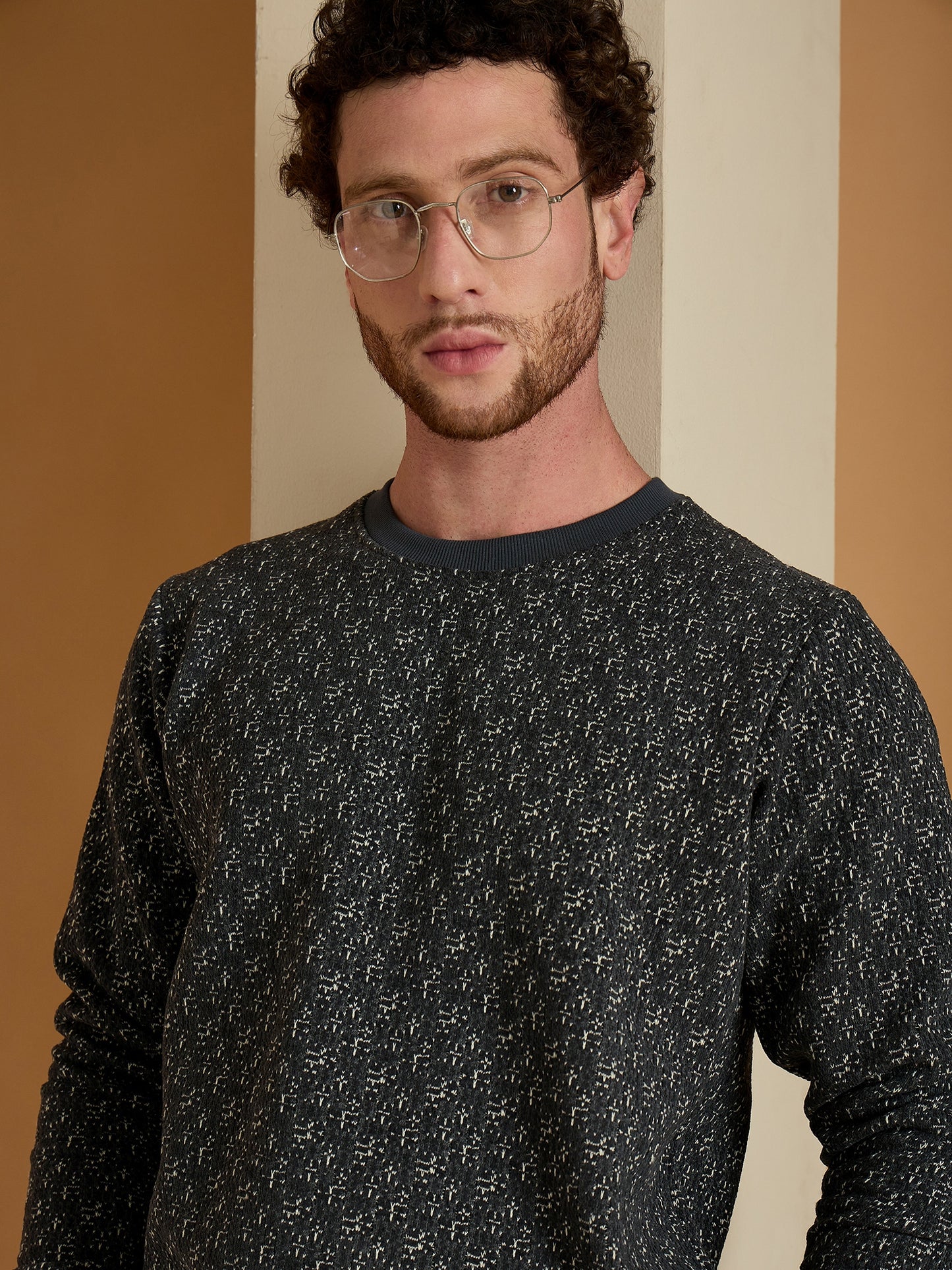 Textured Pullover Full Sleeves Round Neck Sweatshirt