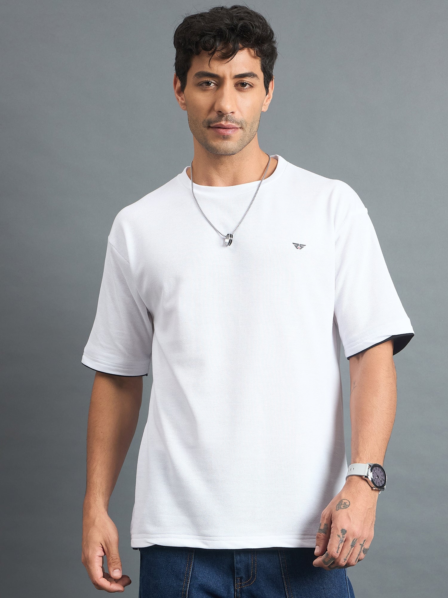 Men Oversized Round Neck Drop shoulder T-shirt White