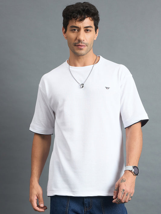 Men Oversized Round Neck Drop shoulder T-shirt White