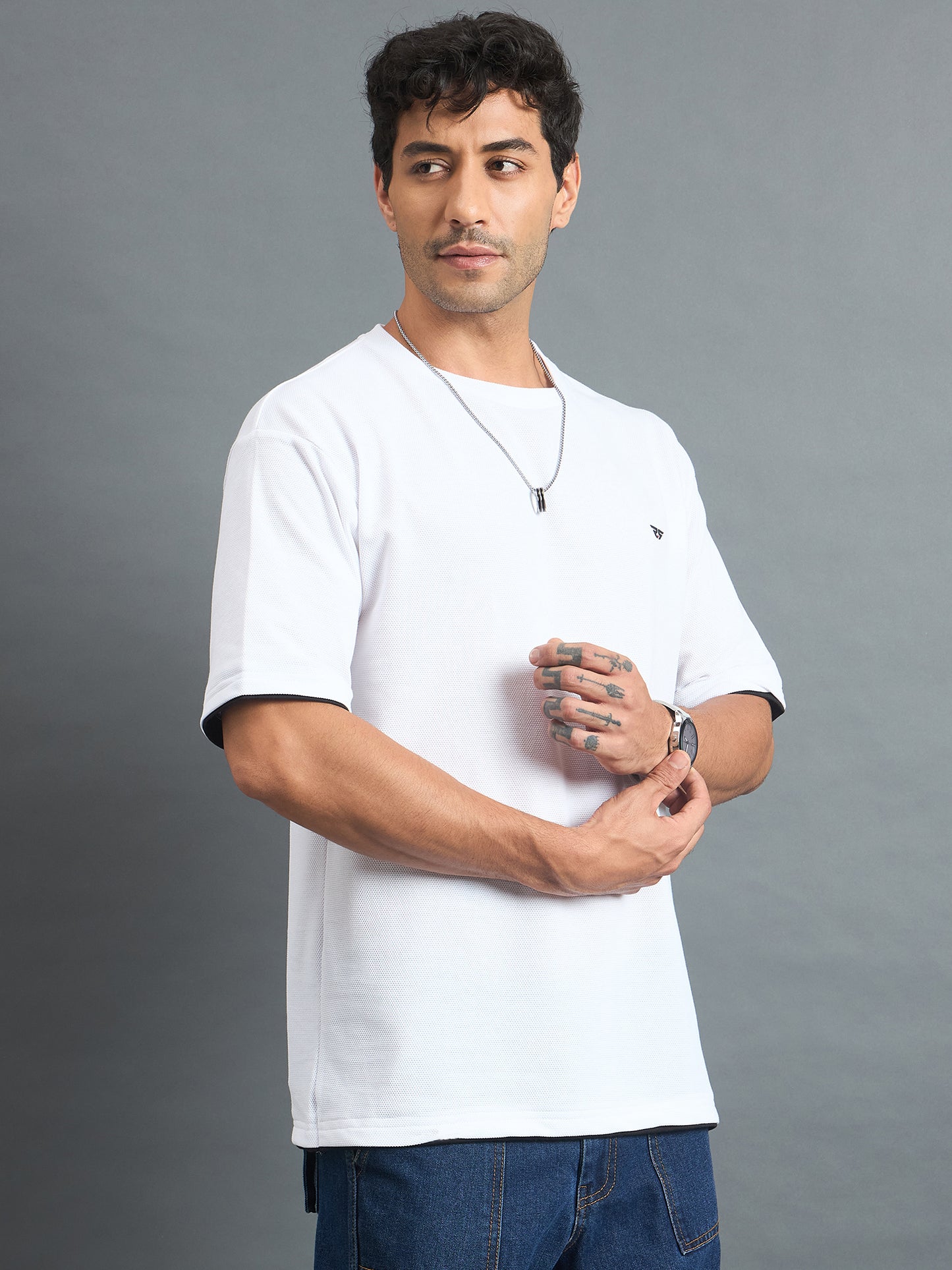 Men Oversized Round Neck Drop shoulder T-shirt White