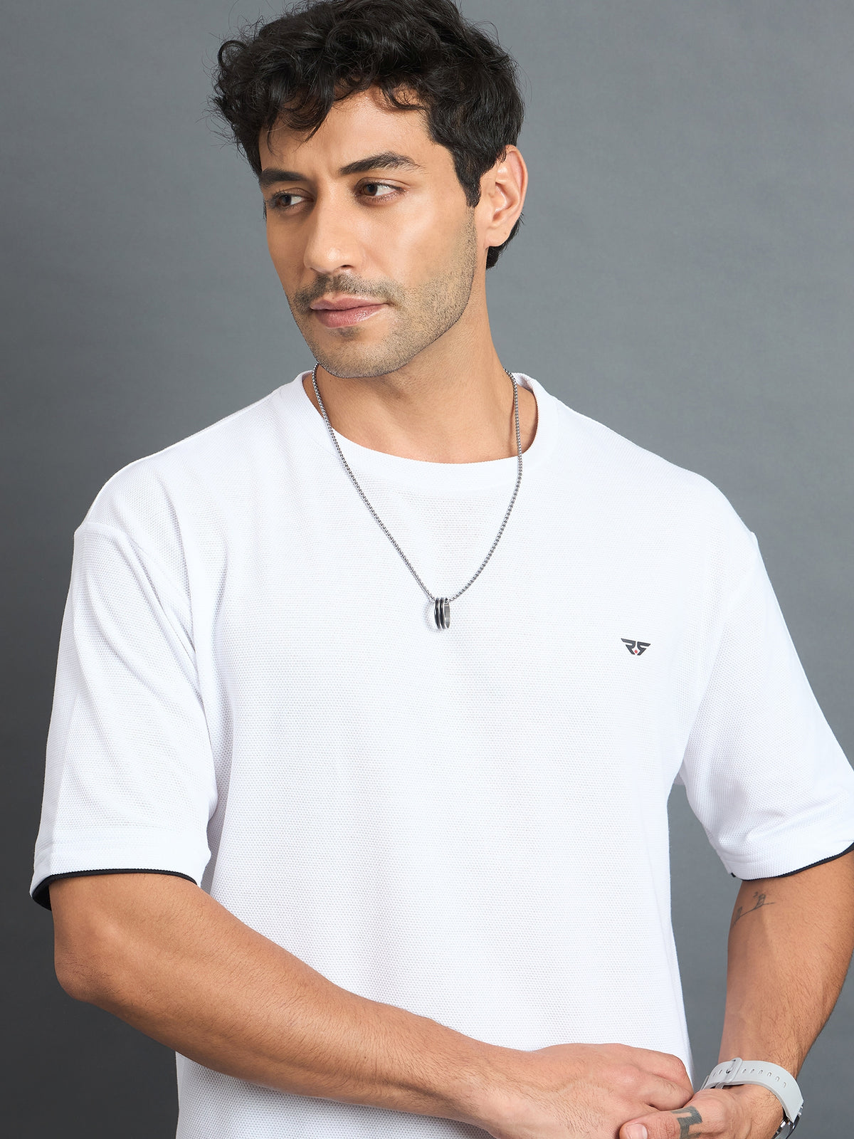 Men Oversized Round Neck Drop shoulder T-shirt White