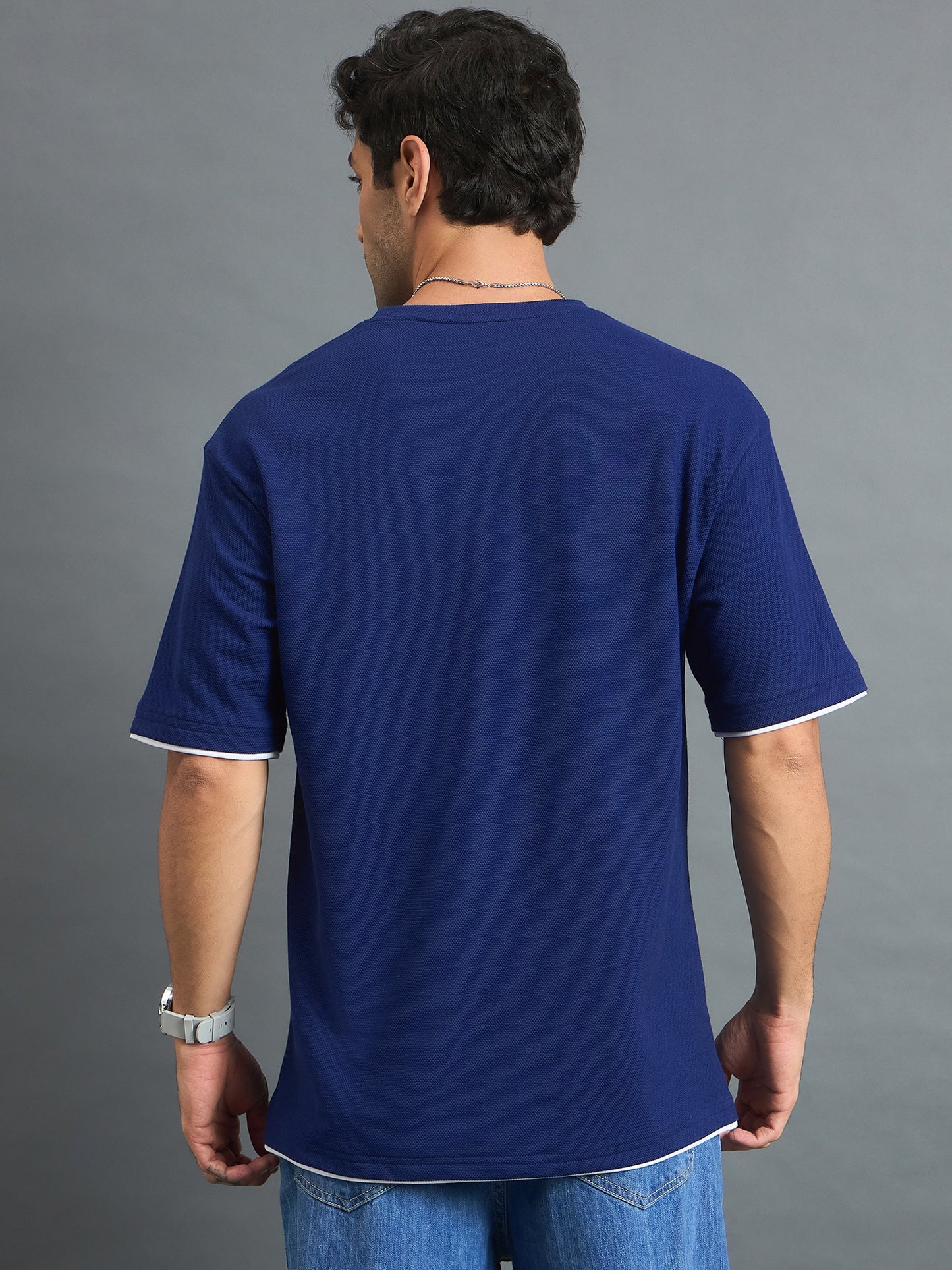 Men Oversized Round Neck Drop shoulder T-shirt Royal Blue