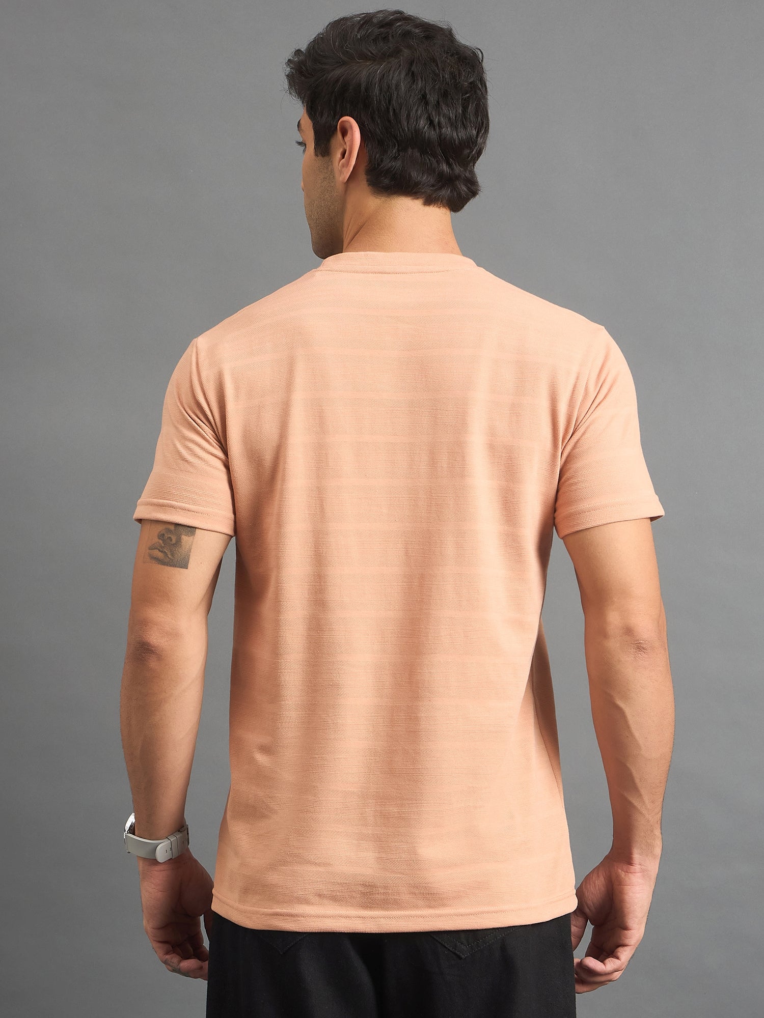 Men Round Neck T-shirt Peach