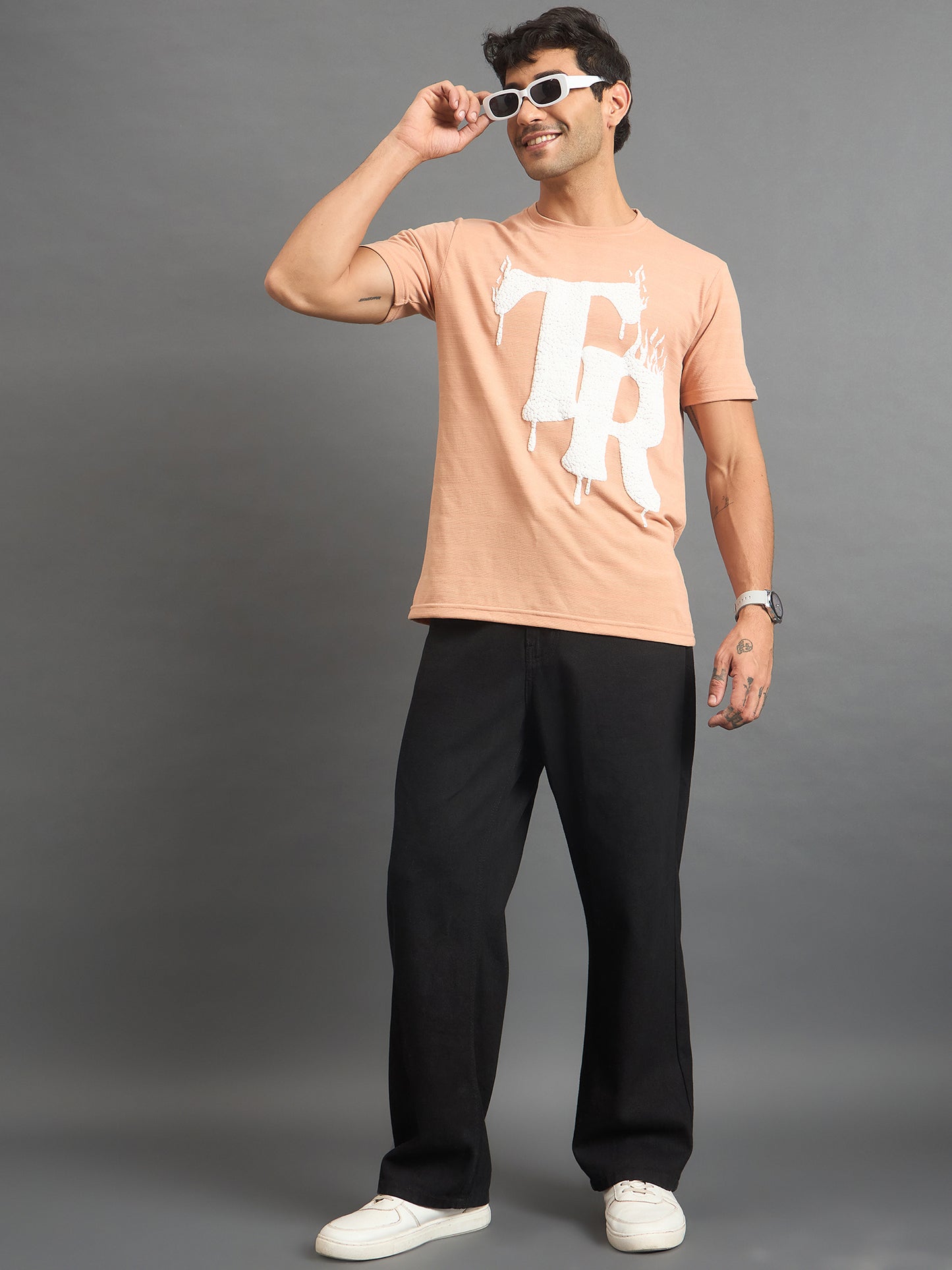 Men Round Neck T-shirt Peach