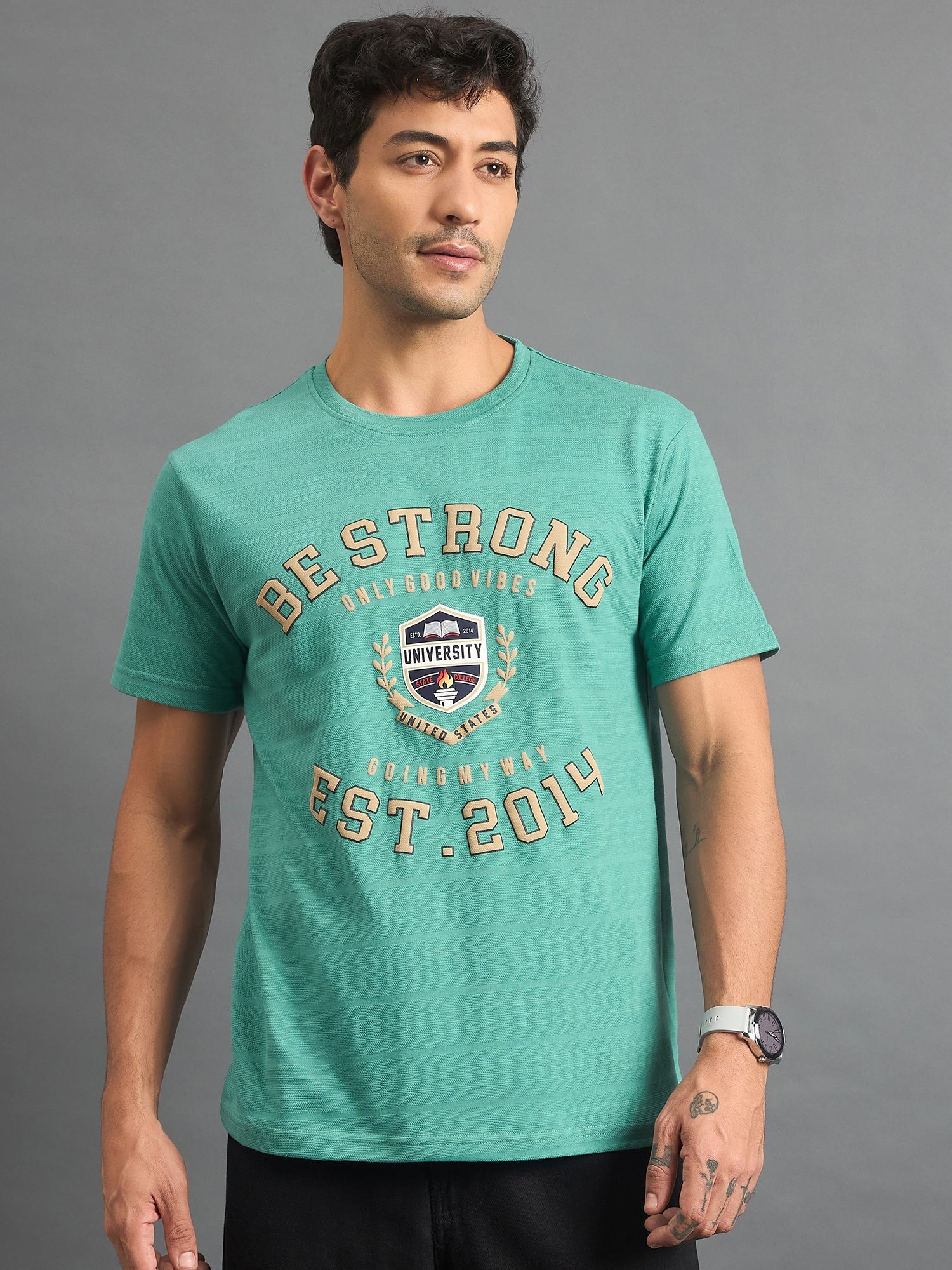 Men Round Neck T-shirt Sea Green