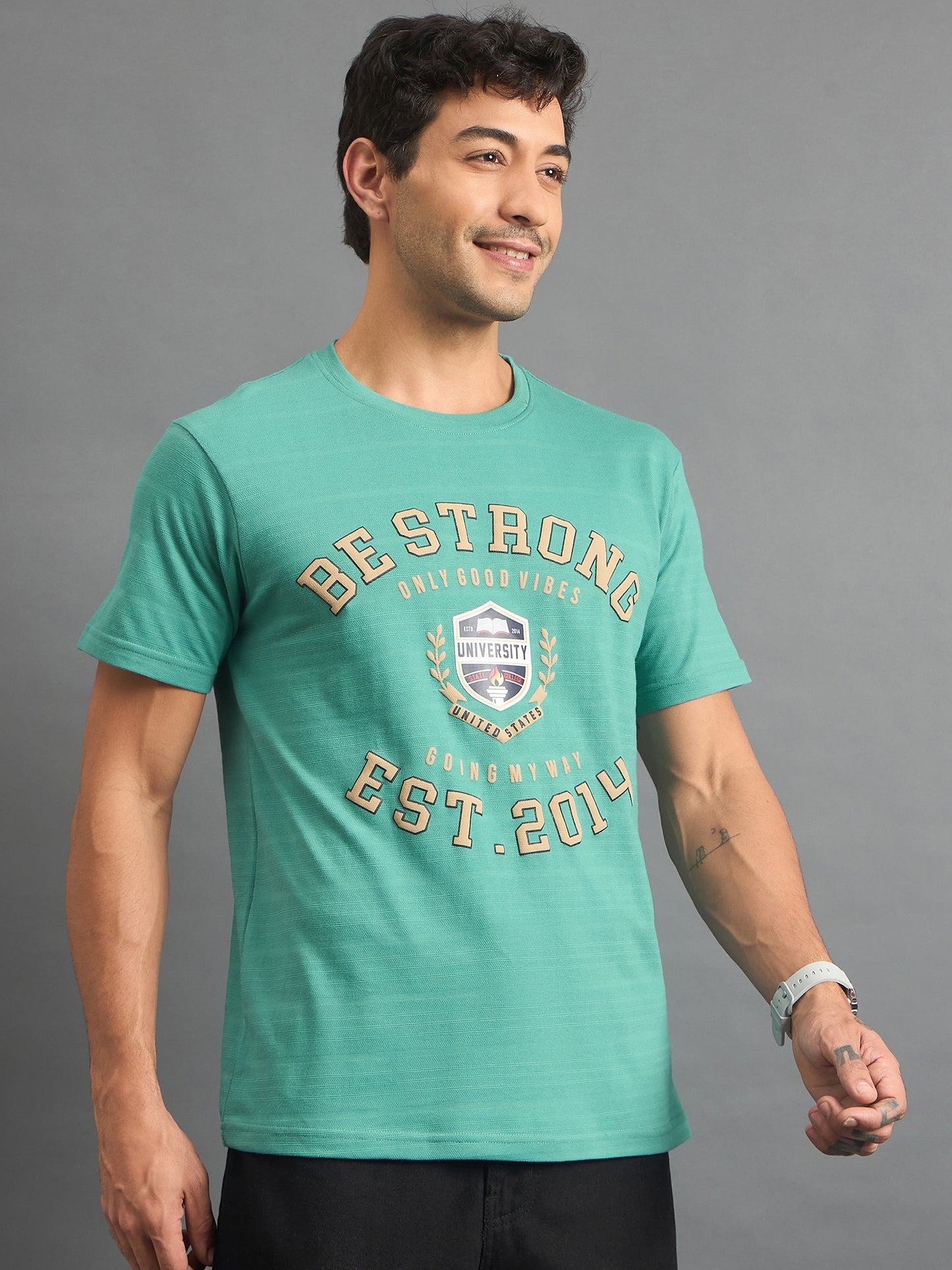 Men Round Neck T-shirt Sea Green