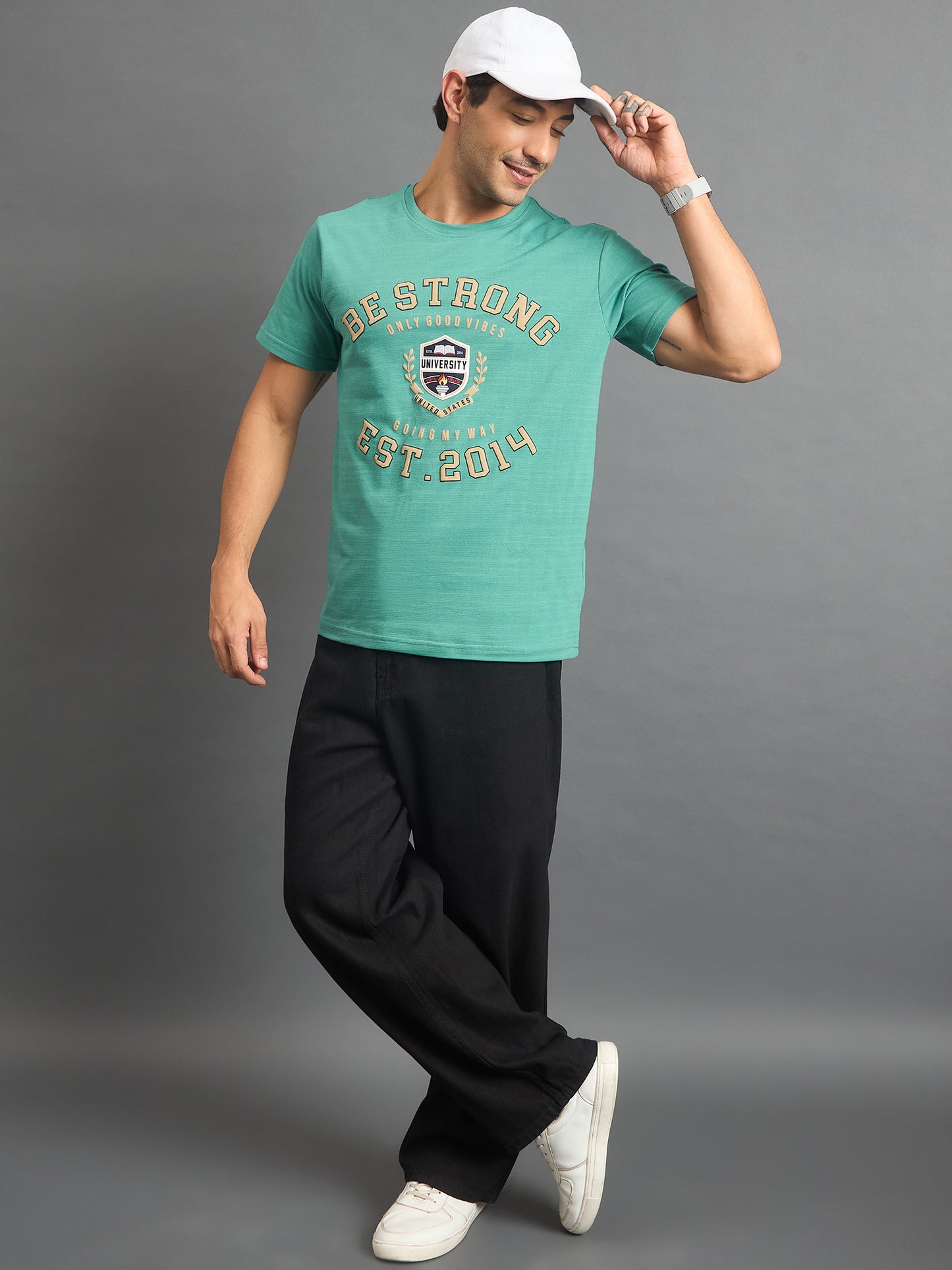 Men Round Neck T-shirt Sea Green