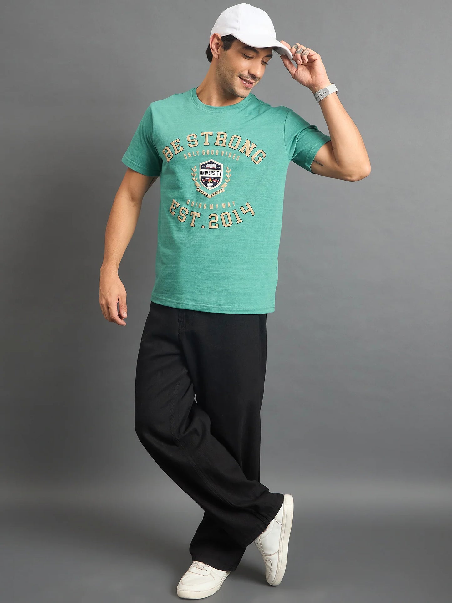 Men Printed Round Neck T-shirt Sea Green