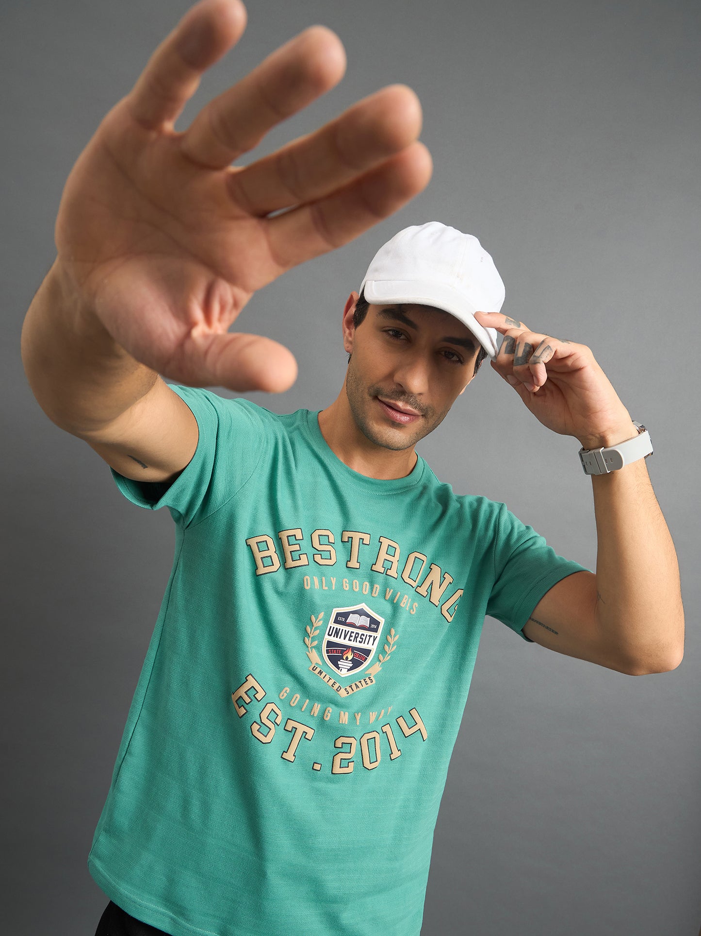 Men Round Neck T-shirt Sea Green