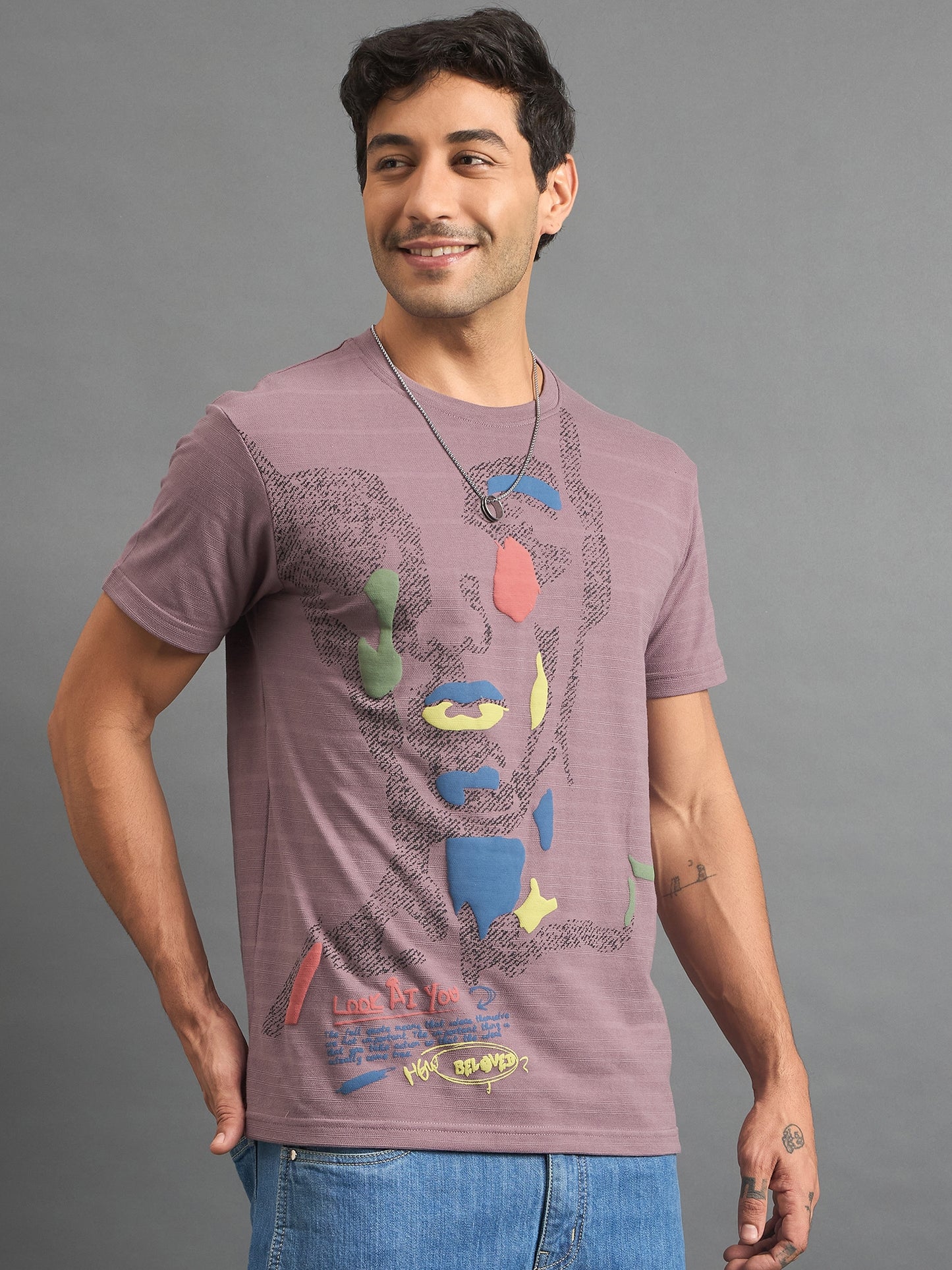 Men Round Neck T-shirt Lilac