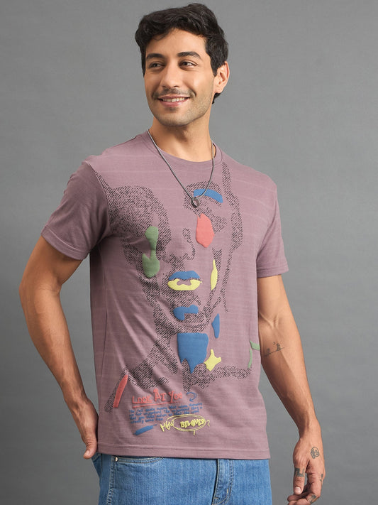 Men Printed Round Neck T-shirt Lilac