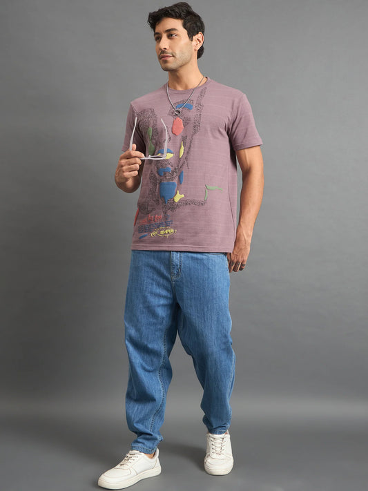 Men Printed Round Neck T-shirt Lilac