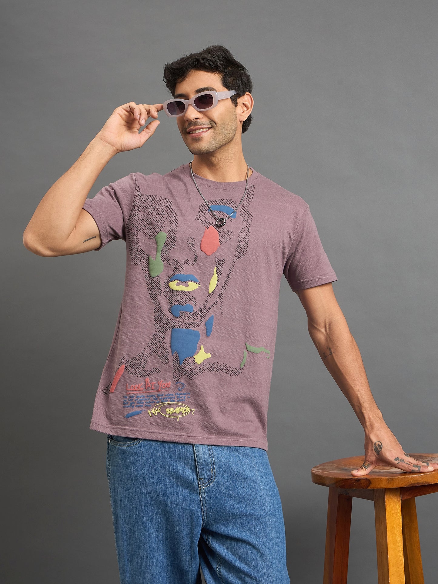 Men Round Neck T-shirt Lilac