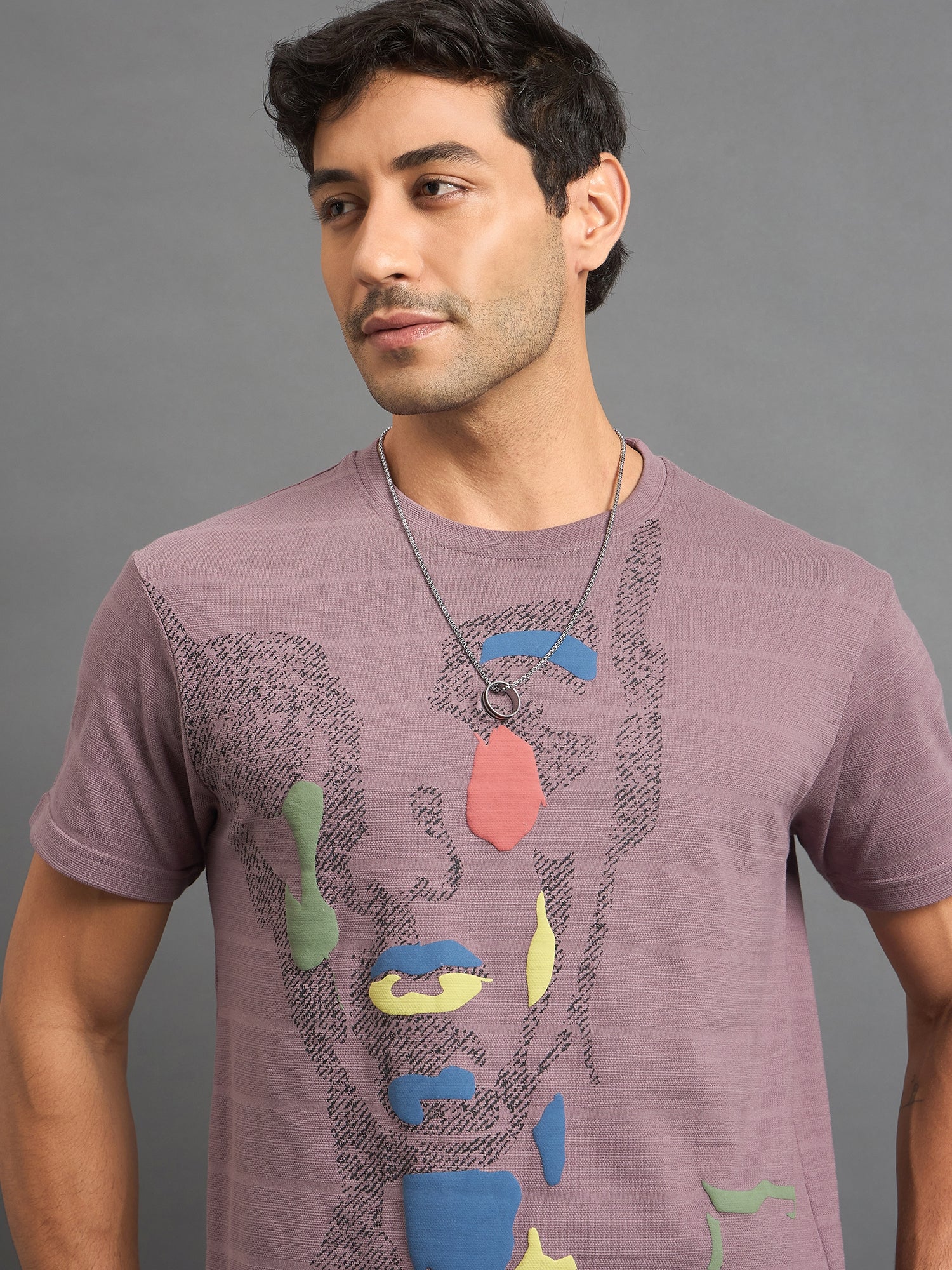 Men Round Neck T-shirt Lilac