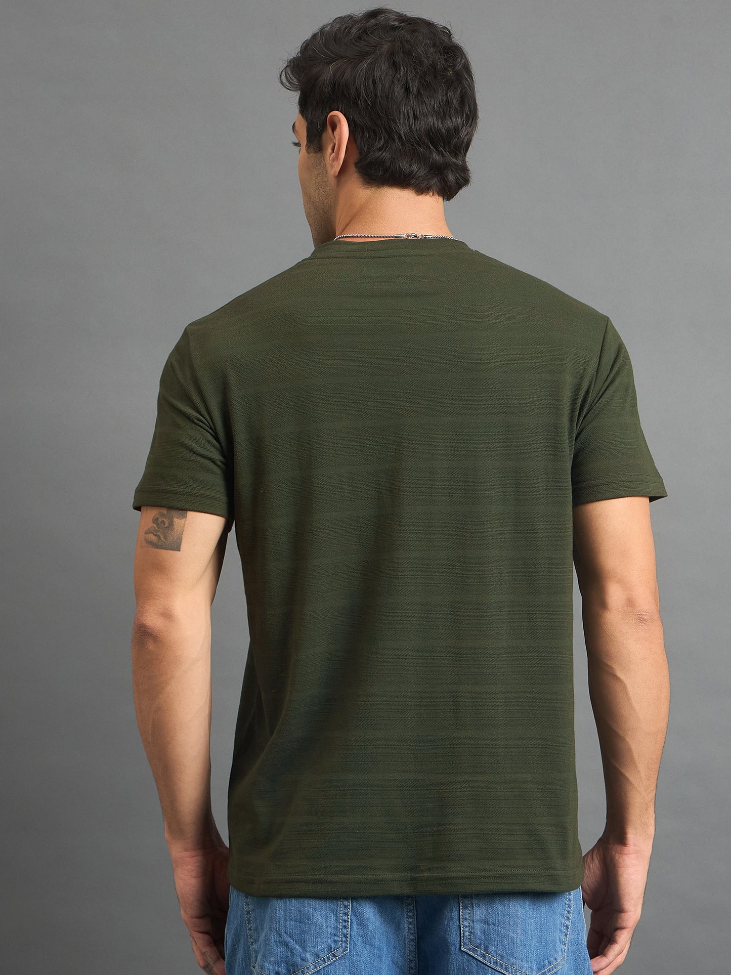 Men Round Neck T-shirt Olive