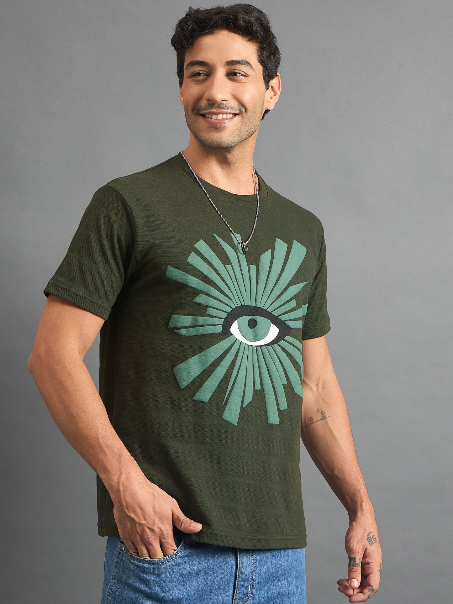 Men Round Neck T-shirt Olive